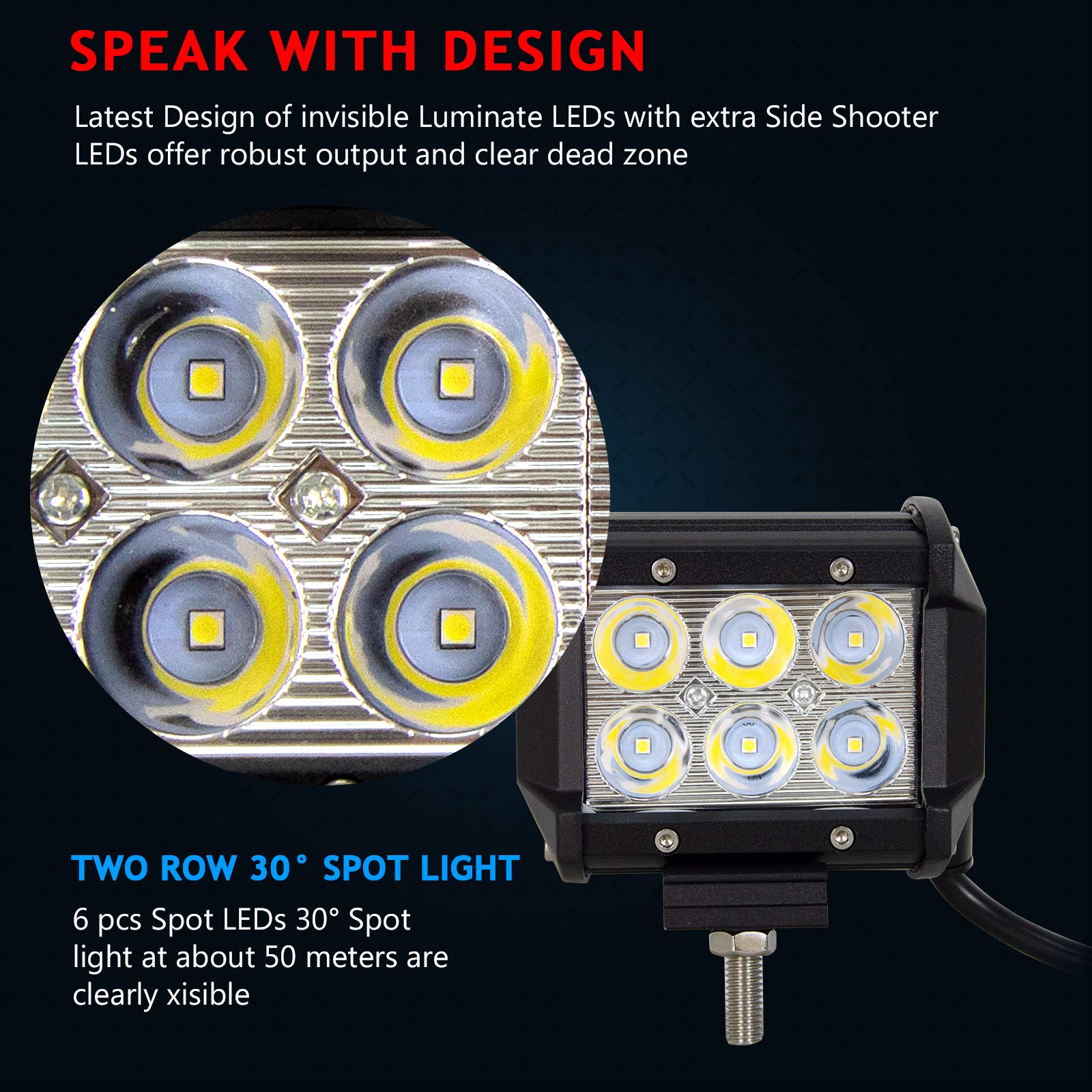 Willpower 10 Pieces 18W 4 inch LED Work Light Bar Spot Driving Fog Lamps for Truck Car ATV SUV 4X4 Vehicle Truck Driving Lamp (4 in Spot) - Image 3