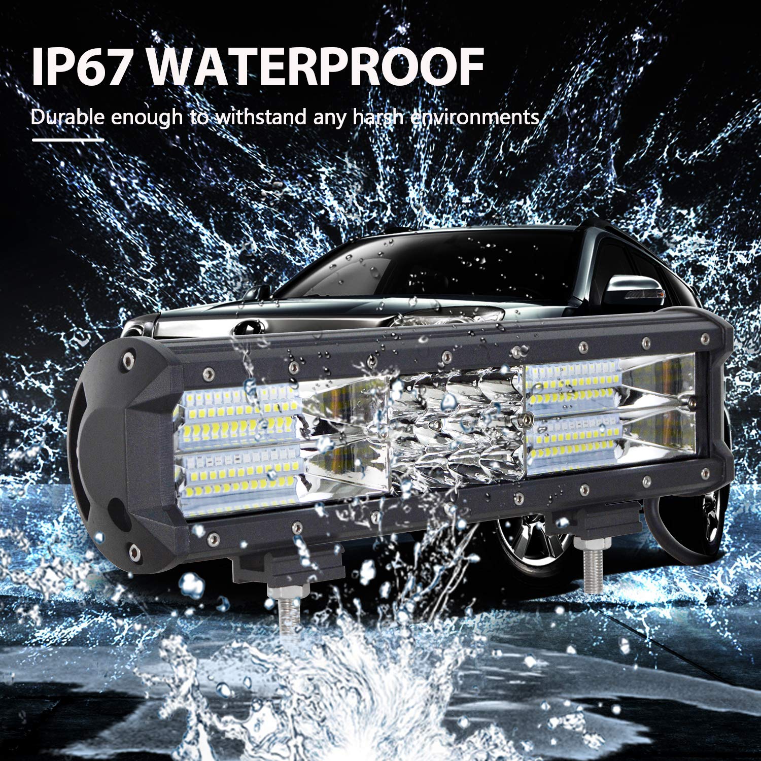 Willpower 12 inch 180W LED Light Bar Triple Row Spot Flood Combo Beam Off Road Lights Waterproof Work Light with Wiring Harness for Jeep Trucks SUV ATV UTV Boat Lights, 12V 24V - Image 7
