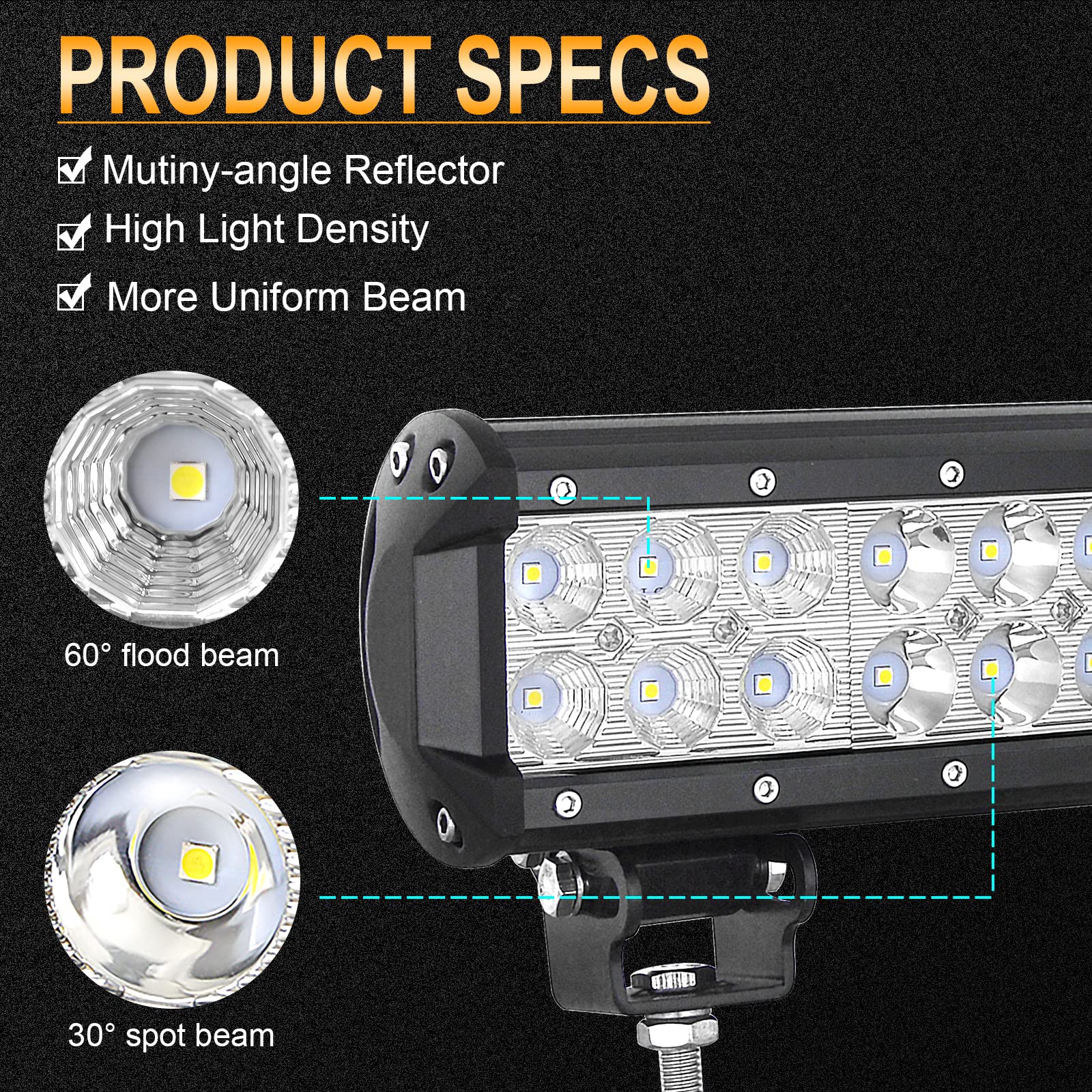 Willpower 12 inch 72W Spot Flood Combo LED Work Light Bar for Truck Car ATV SUV 4X4 Jeep Truck Driving Lamp (72W,Combo) - Image 3