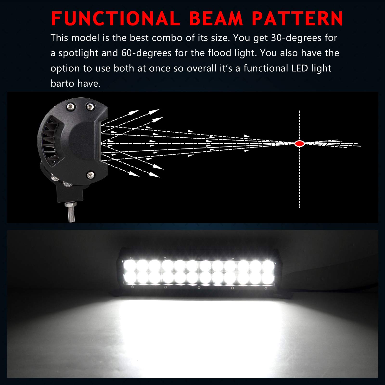 Willpower 12 inch 72W Spot Flood Combo LED Work Light Bar for Truck Car ATV SUV 4X4 Jeep Truck Driving Lamp (72W,Combo) - Image 4