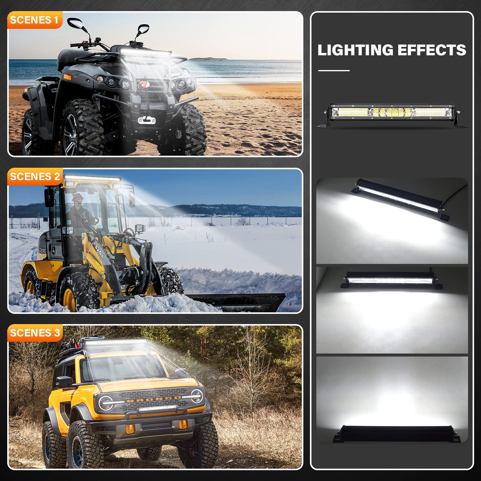 Willpower 15 inch 144W 8600LM Single Row Slim LED Light Bar Spot Beam LED Golf Cart Work Light Bar IP67 Fog Light bar for RZR Boat ATV UTV Trucks SUV Tractor,12V 24V - Image 7