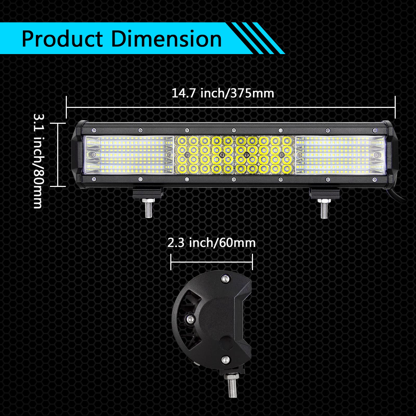 Willpower 15 inch 390W LED Light Bar 4 Row Spot Flood Combo Beam Off Road Lights Work Light with Wiring Harness for Jeep Trucks SUV ATV UTV Boat Lights, 12V 24V Waterproof - Image 3