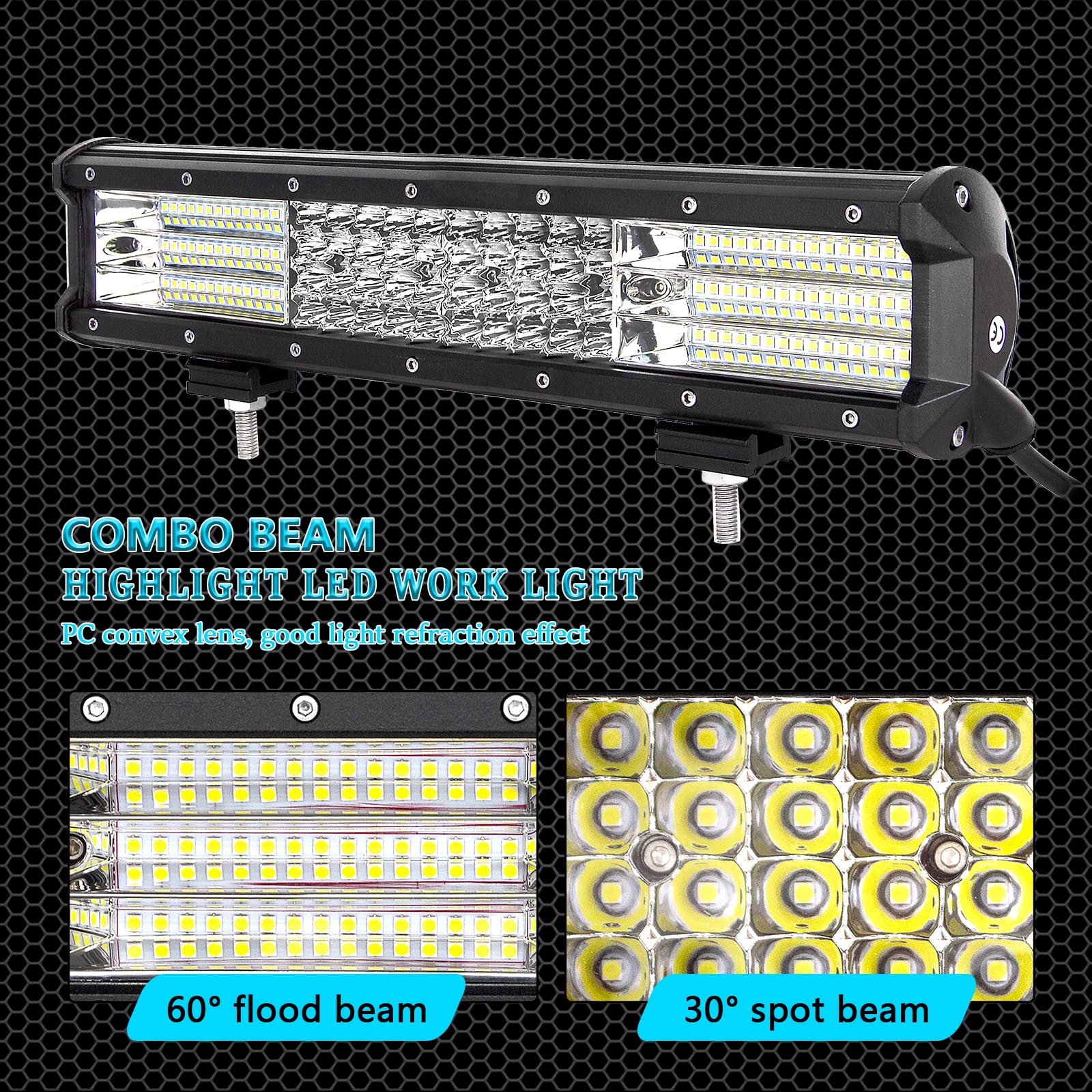 Willpower 15 inch 390W LED Light Bar 4 Row Spot Flood Combo Beam Off Road Lights Work Light with Wiring Harness for Jeep Trucks SUV ATV UTV Boat Lights, 12V 24V Waterproof - Image 4