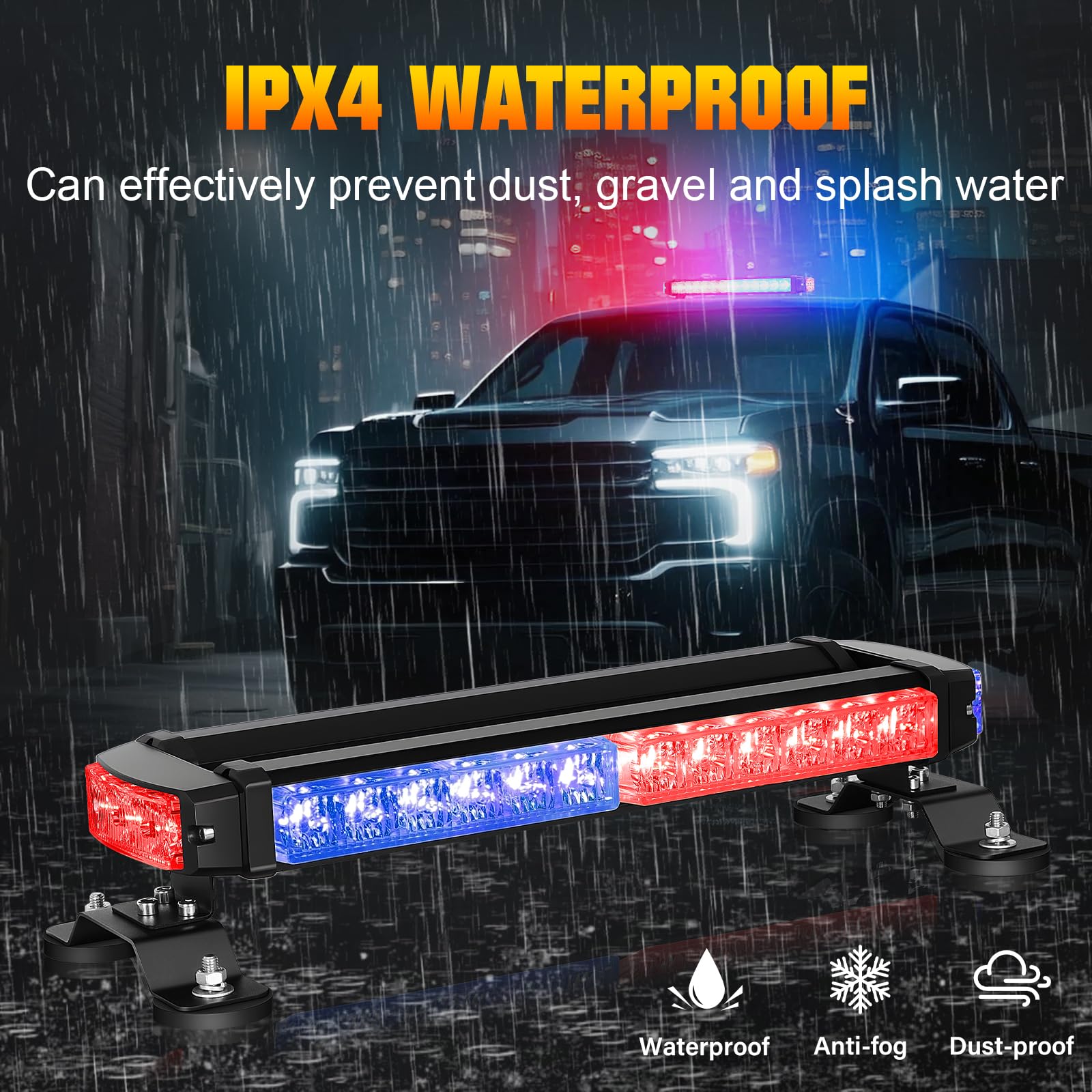 Willpower 16 inch Emergency Strobe Lights Bar,Double Side Red & Blue 30 LED Warning Light with 24 Strong Magnets Traffic Advisor Snow Plow Flashing Lights for Construction Trucks Vehicles Tow Pickup - Image 3