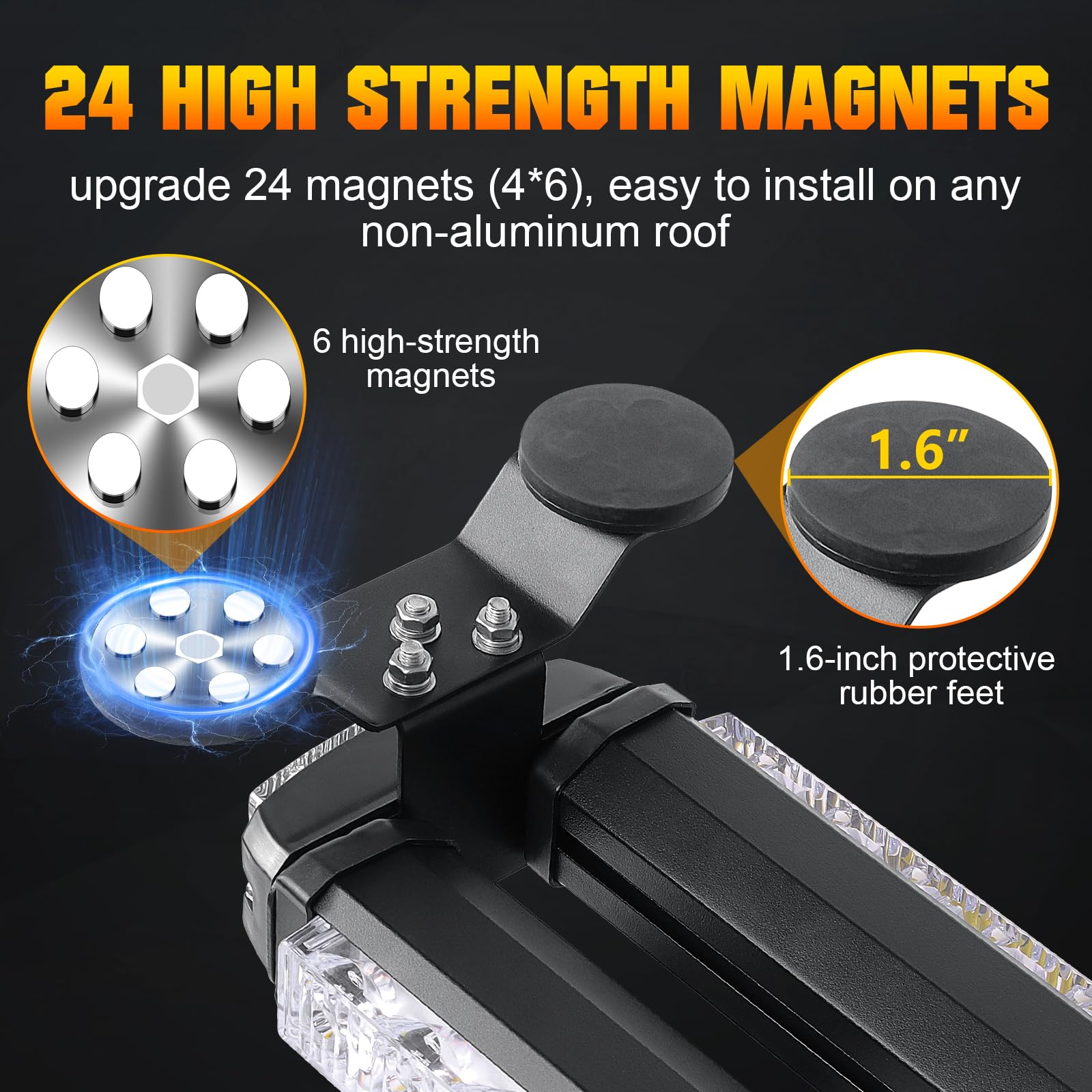 Willpower 16 inch Emergency Strobe Lights Bar,Double Side Red & Blue 30 LED Warning Light with 24 Strong Magnets Traffic Advisor Snow Plow Flashing Lights for Construction Trucks Vehicles Tow Pickup - Image 4