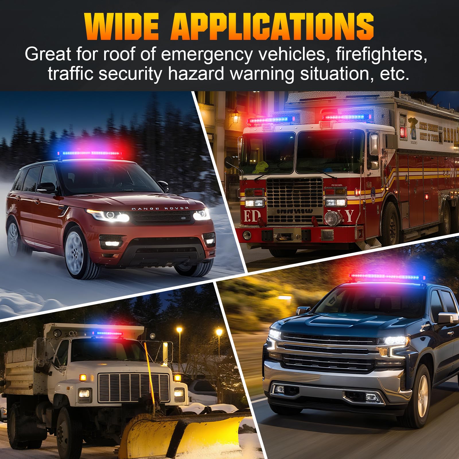 Willpower 16 inch Emergency Strobe Lights Bar,Double Side Red & Blue 30 LED Warning Light with 24 Strong Magnets Traffic Advisor Snow Plow Flashing Lights for Construction Trucks Vehicles Tow Pickup - Image 7