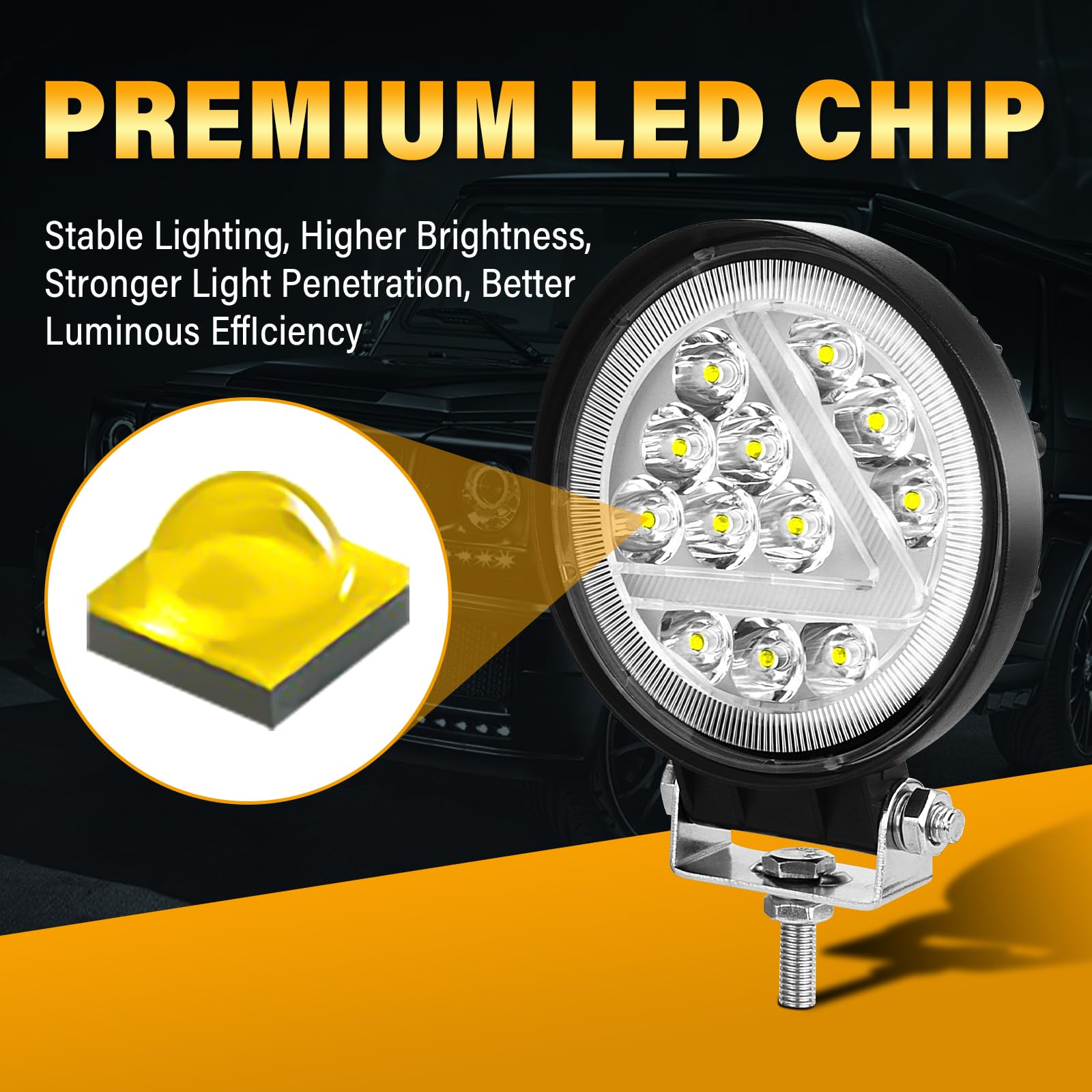 Willpower 2 PCS 4 inch Round LED Work Light Bar,36W Spot Amber White Separate Control Driving Fog Lights with Wiring for Truck Jeep ATV UTV SUV Tractor 4x4 Cart Trailer,12V 24V Waterproof - Image 3