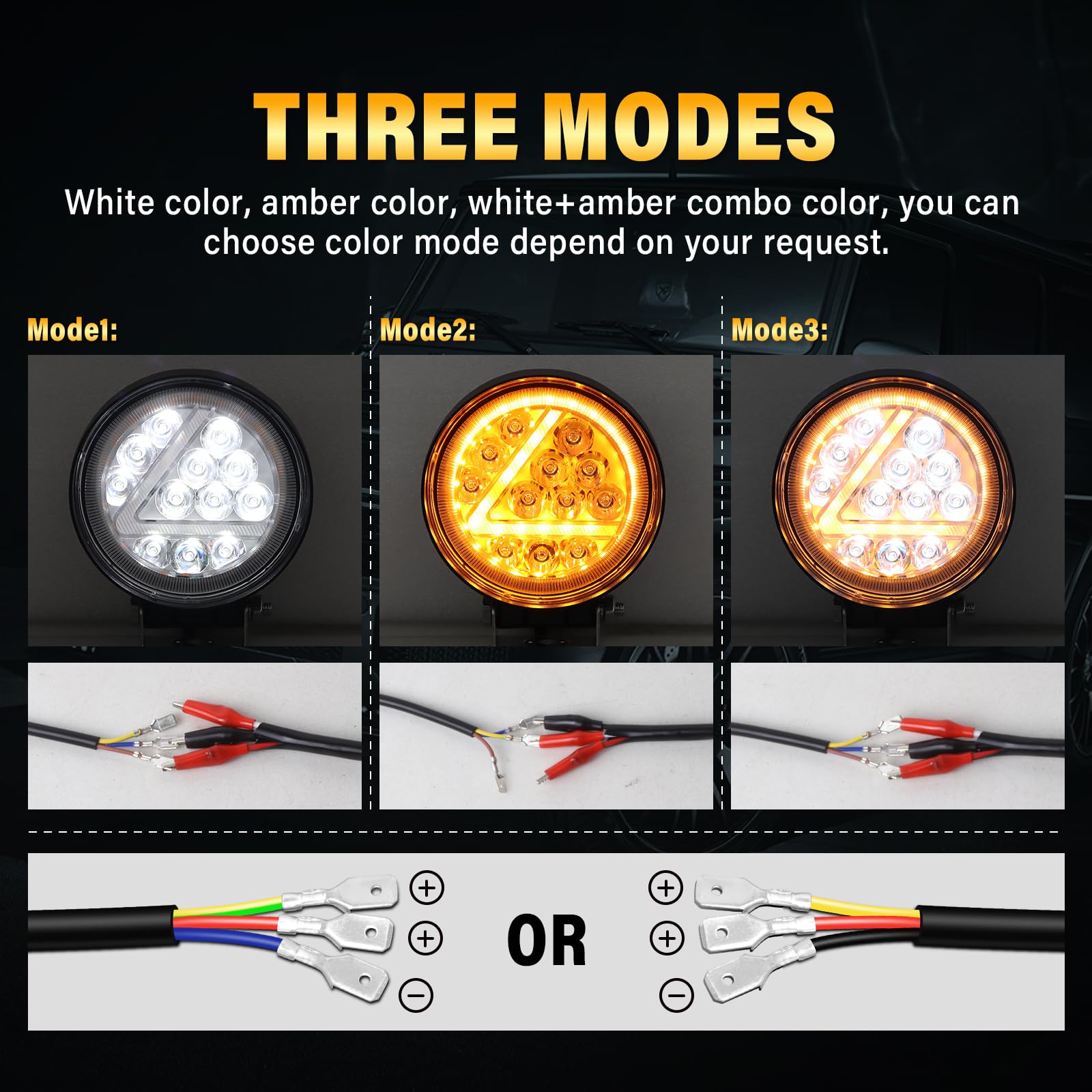 Willpower 2 PCS 4 inch Round LED Work Light Bar,36W Spot Amber White Separate Control Driving Fog Lights with Wiring for Truck Jeep ATV UTV SUV Tractor 4x4 Cart Trailer,12V 24V Waterproof - Image 4