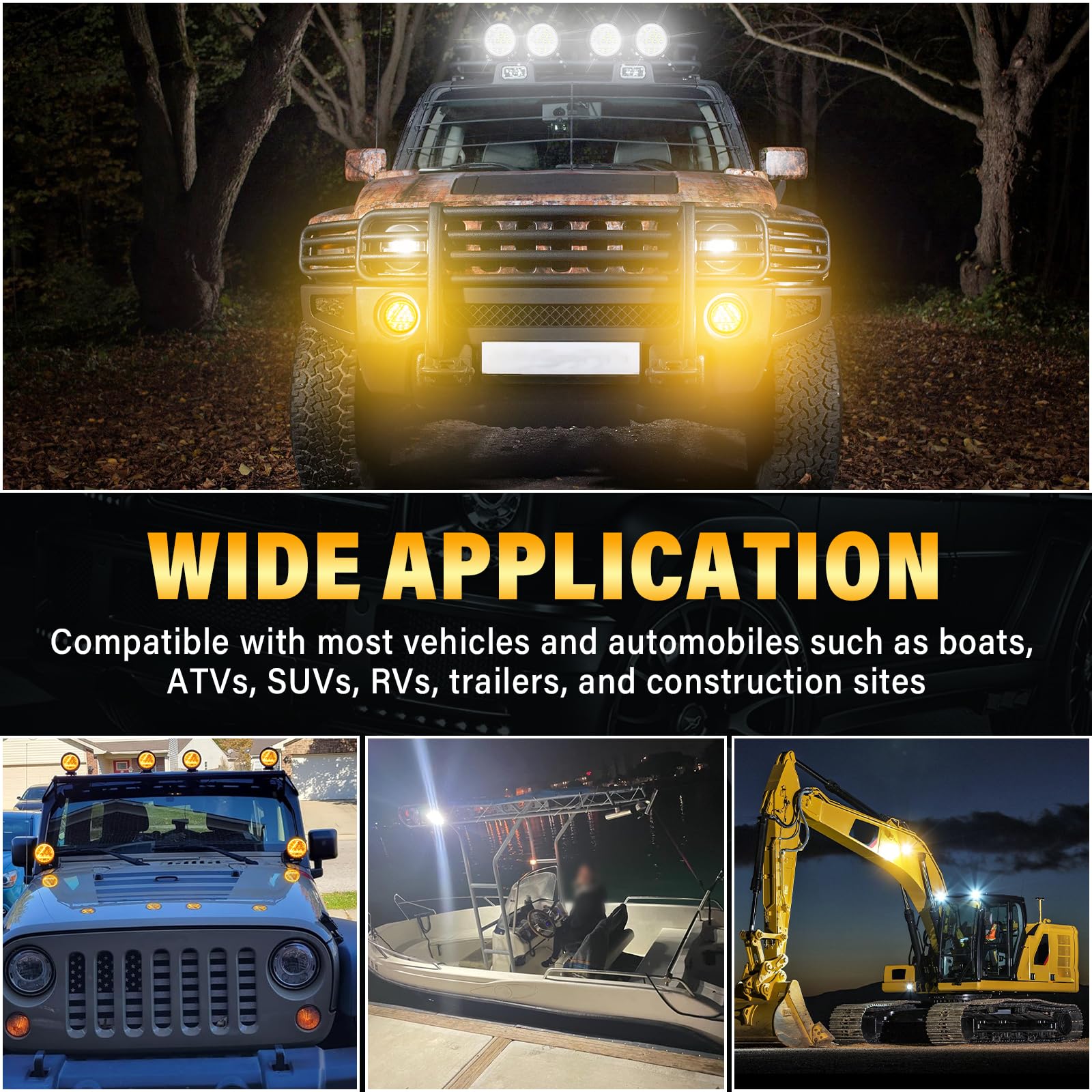 Willpower 2 PCS 4 inch Round LED Work Light Bar,36W Spot Amber White Separate Control Driving Fog Lights with Wiring for Truck Jeep ATV UTV SUV Tractor 4x4 Cart Trailer,12V 24V Waterproof - Image 7