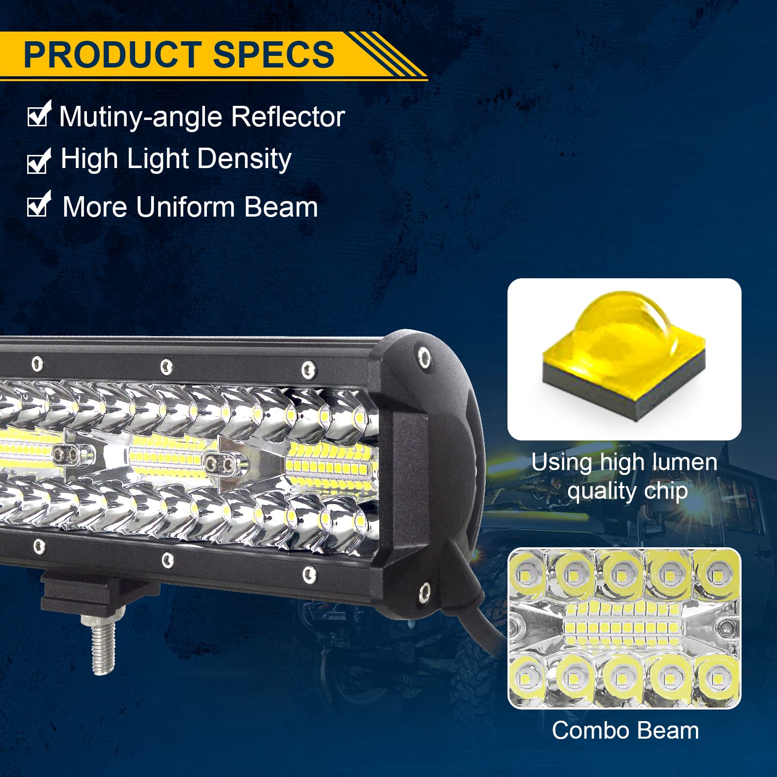 Willpower 2 Pcs 7 inch 17.8cm 120W 3 Row LED Spot Flood Light Roof Bar Auto Lights Off Road for Off-Road Guide Fog Lights Boat Lights LED Work Lighthouse SUV Tractor Lamp,DC 12V 24V - Image 3