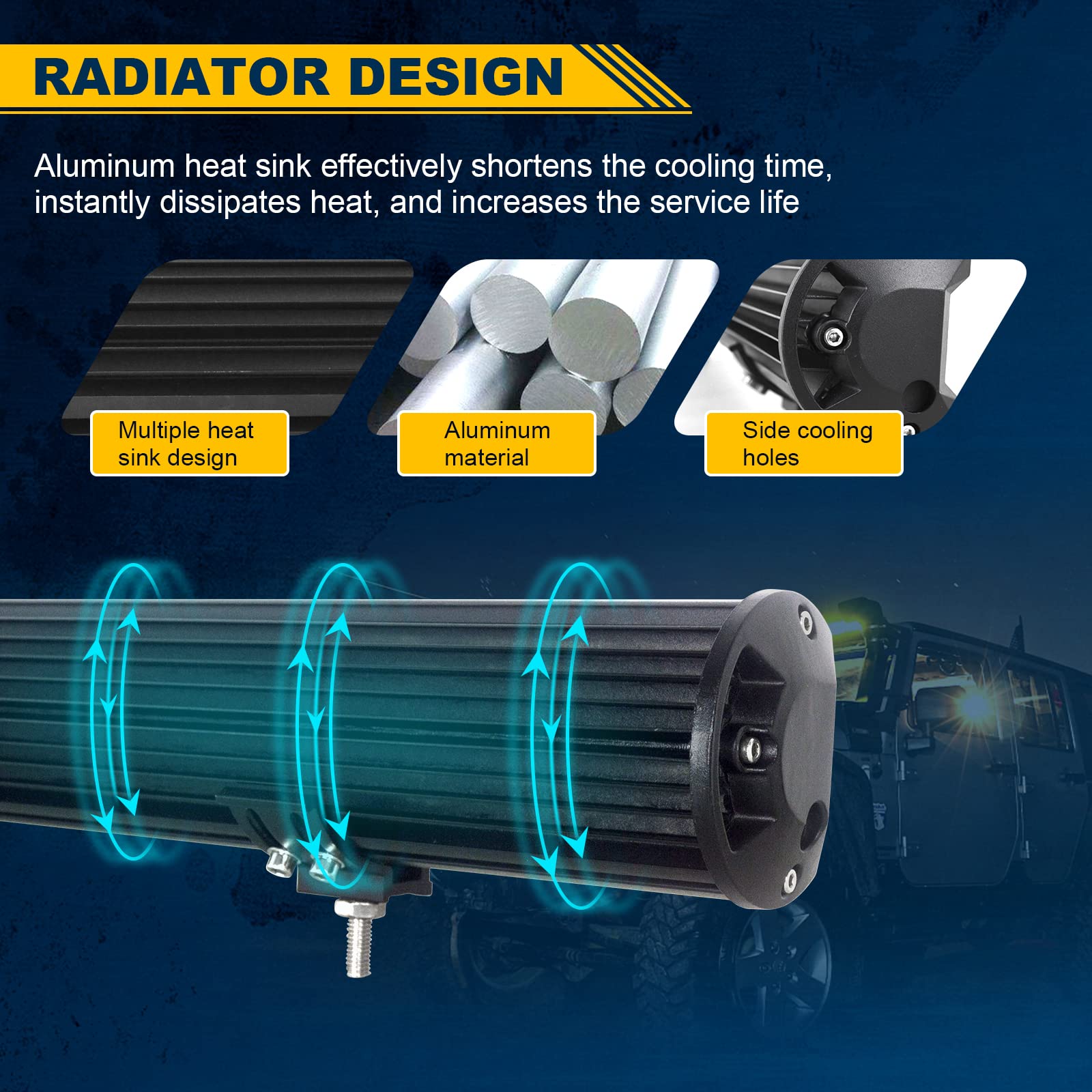 Willpower 2 Pcs 7 inch 17.8cm 120W 3 Row LED Spot Flood Light Roof Bar Auto Lights Off Road for Off-Road Guide Fog Lights Boat Lights LED Work Lighthouse SUV Tractor Lamp,DC 12V 24V - Image 5