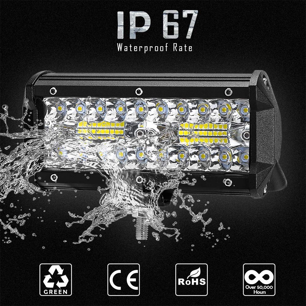 Willpower 2 Pcs 7 inch 17.8cm 120W 3 Row LED Spot Flood Light Roof Bar Auto Lights Off Road for Off-Road Guide Fog Lights Boat Lights LED Work Lighthouse SUV Tractor Lamp,DC 12V 24V - Image 6