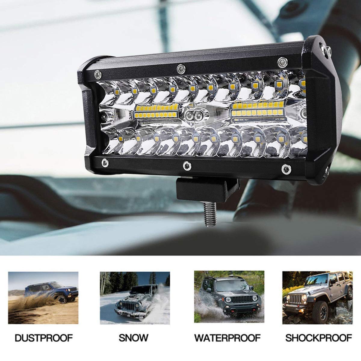 Willpower 2 Pcs 7 inch 17.8cm 120W 3 Row LED Spot Flood Light Roof Bar Auto Lights Off Road for Off-Road Guide Fog Lights Boat Lights LED Work Lighthouse SUV Tractor Lamp,DC 12V 24V - Image 7