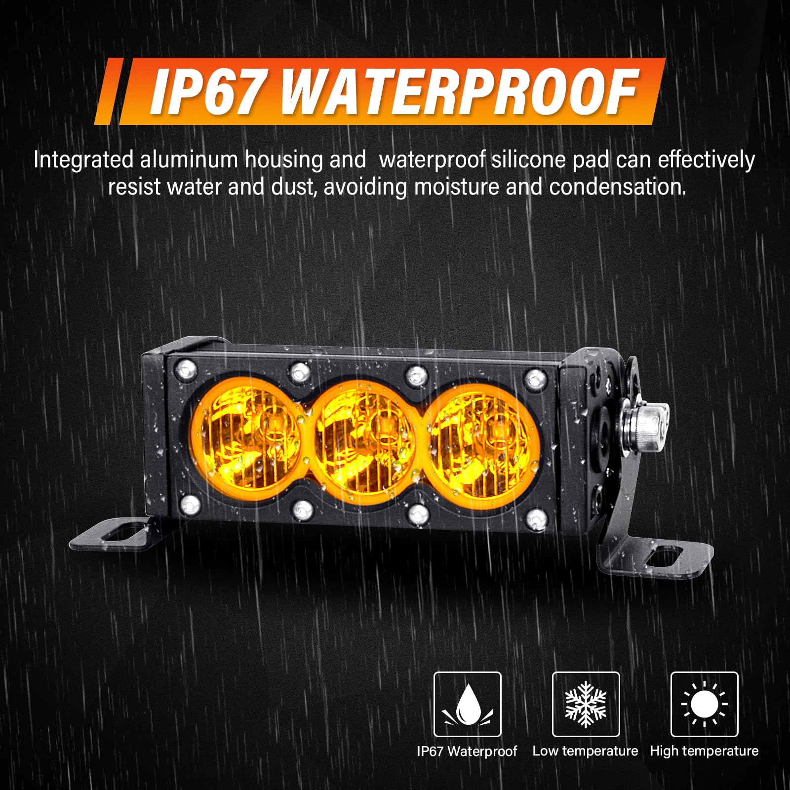 Willpower 2-Piece 6 Inch Single Row Amber LED Light Bar 30W Off-Road Light Bar Flood Beam LED Work Light Truck UTV 4x4 Cars SUVs ATVs Boats Fog Driving Light with Wiring Harness Kit - Image 5