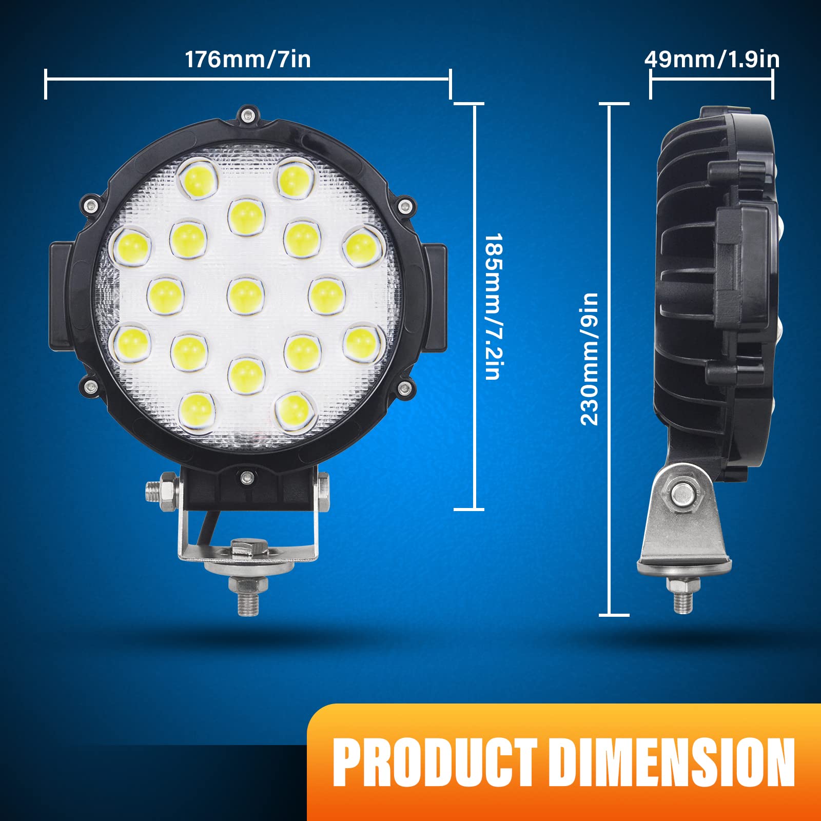 Willpower 2 Pieces 7 inch 51W Black Spot Beam Round LED Work Light Bar DC 9-30V for Truck Car ATV SUV 4X4 Jeep Truck Driving Lamp - Image 3