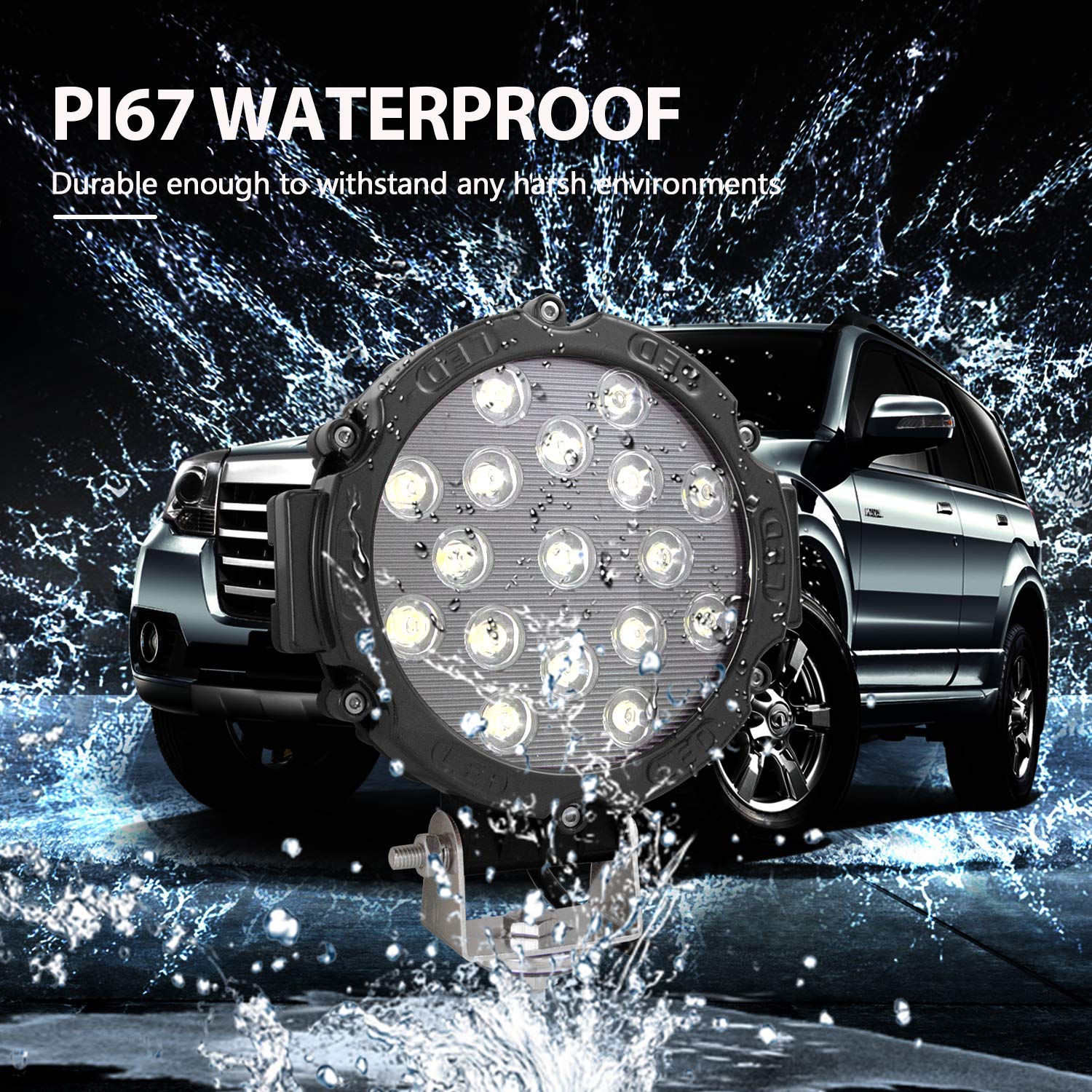 Willpower 2 Pieces 7 inch 51W Black Spot Beam Round LED Work Light Bar DC 9-30V for Truck Car ATV SUV 4X4 Jeep Truck Driving Lamp - Image 6