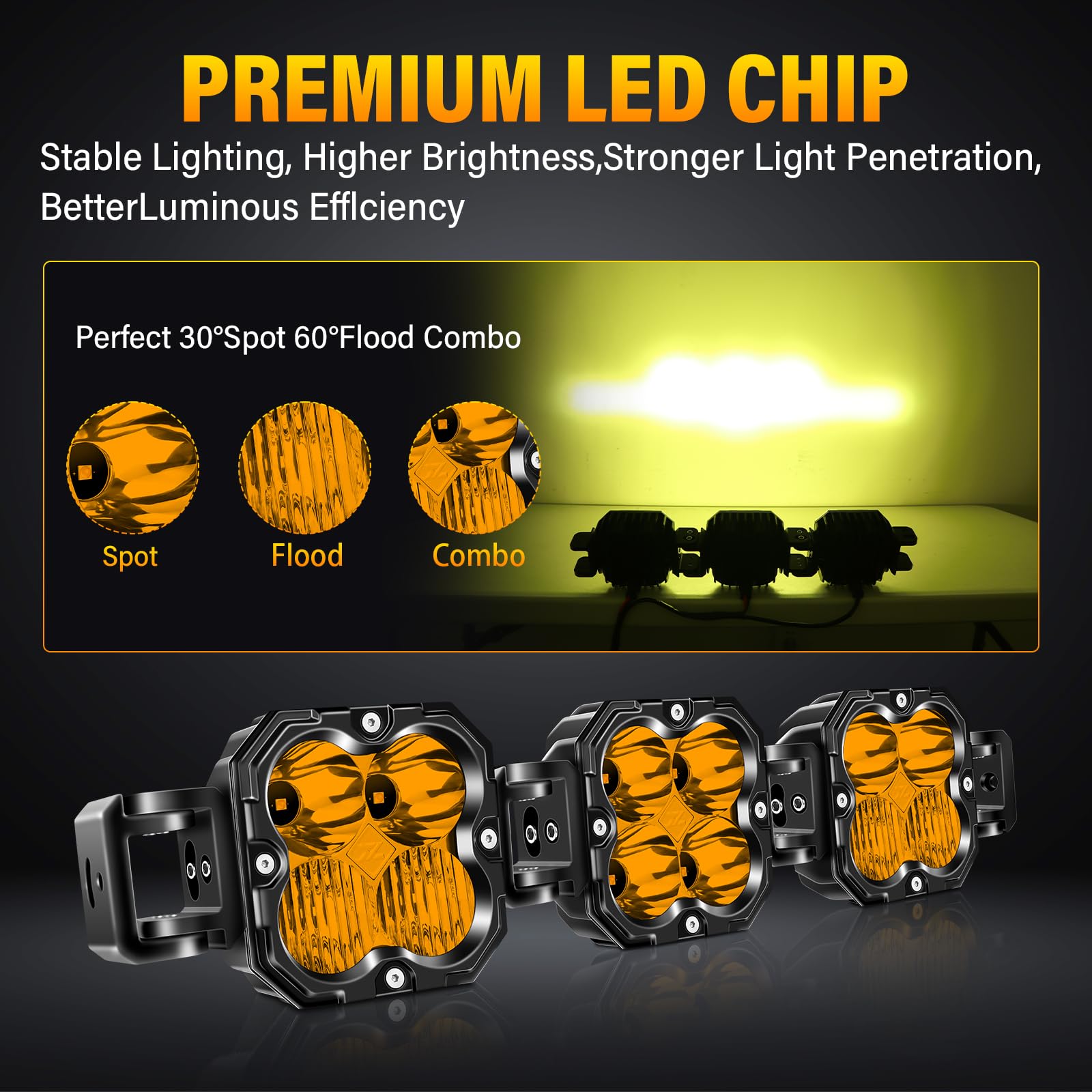 Willpower 20 inch 90W Straight Curved Adjustable & Linkable LED Light Bar with DT Wire,Amber Spot Flood Beam Off Road 4X4 Driving Fog Lights for 12V 24V Vehicle 4WD Car ATV SUV Truck Tractor Trailer - Image 3