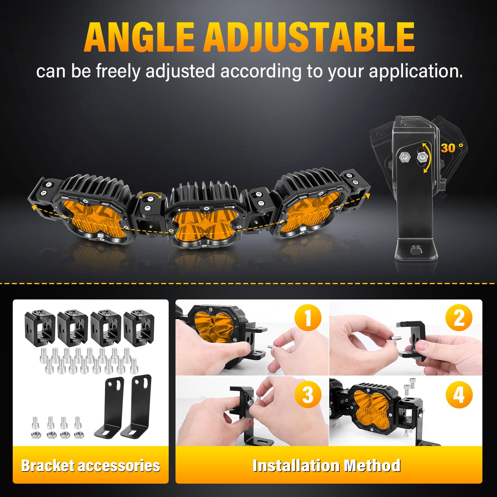 Willpower 20 inch 90W Straight Curved Adjustable & Linkable LED Light Bar with DT Wire,Amber Spot Flood Beam Off Road 4X4 Driving Fog Lights for 12V 24V Vehicle 4WD Car ATV SUV Truck Tractor Trailer - Image 4