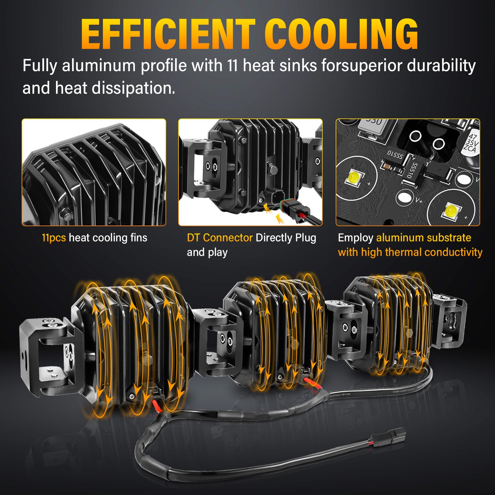 Willpower 20 inch 90W Straight Curved Adjustable & Linkable LED Light Bar with DT Wire,Yellow Spot Flood Beam Off Road 4X4 Driving Fog Lights for 12V 24V Vehicle 4WD Car ATV SUV Truck Tractor Trailer - Image 5