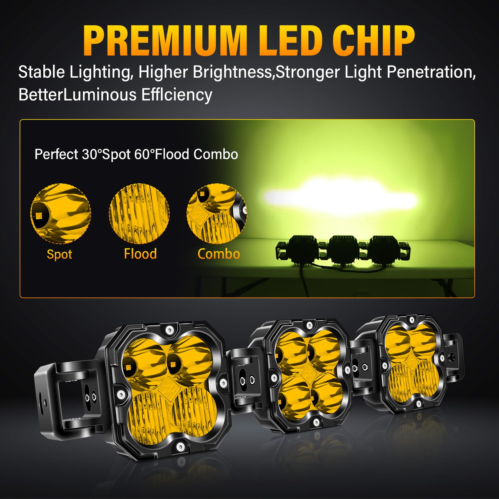 Willpower 20 inch 90W Straight Curved Adjustable & Linkable LED Light Bar with DT Wire,Yellow Spot Flood Beam Off Road 4X4 Driving Fog Lights for 12V 24V Vehicle 4WD Car ATV SUV Truck Tractor Trailer - Image 3