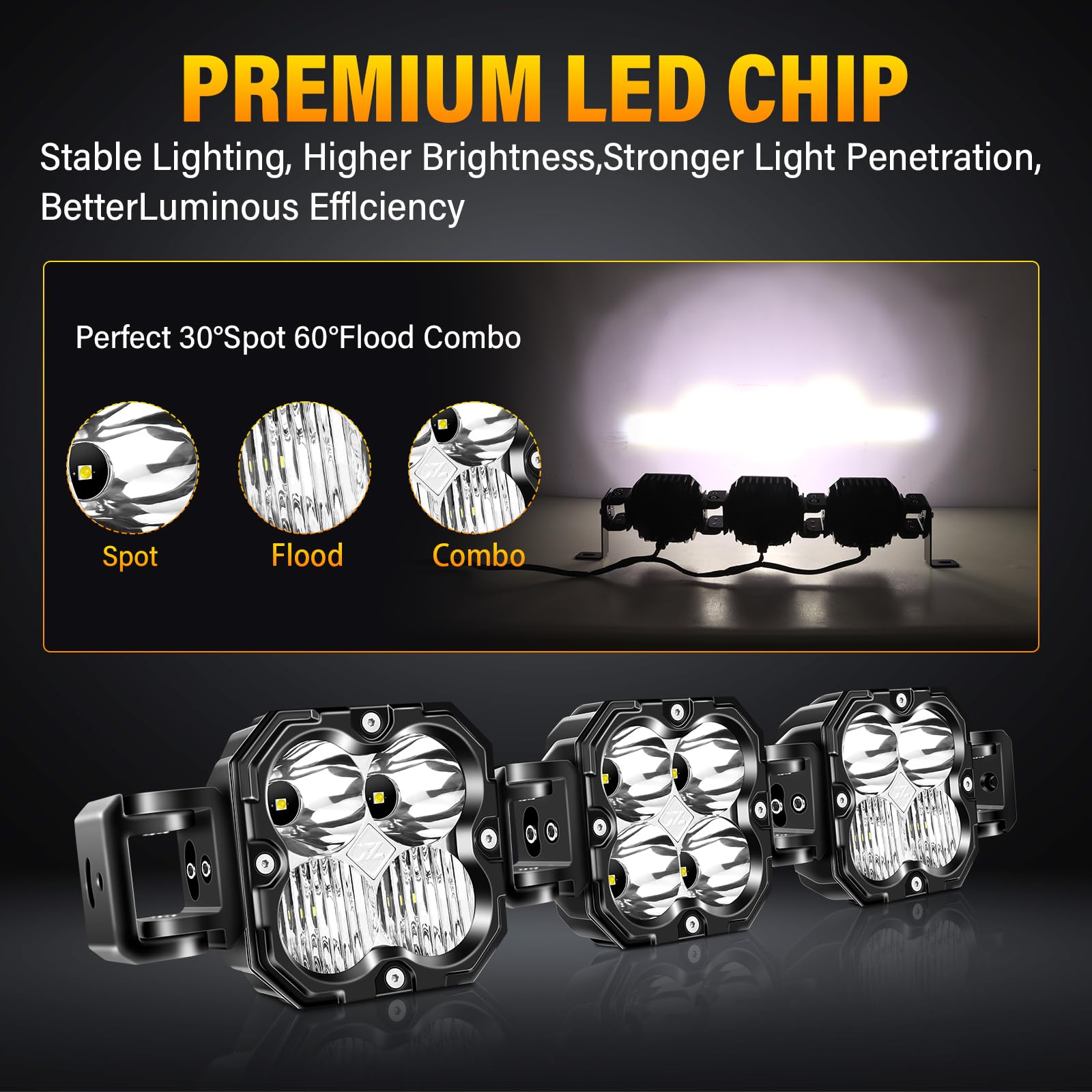 Willpower 20 inch 90W Straight Curved Adjustable & Linkable LED Light Bar with DT Wiring,Spot Flood Beam Off Road 4X4 Driving Fog Lights for 12V 24V Vehicle 4WD Car ATV UTV SUV Truck Tractor Trailer - Image 3