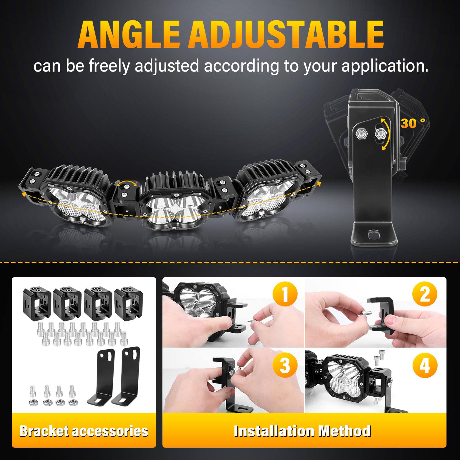 Willpower 20 inch 90W Straight Curved Adjustable & Linkable LED Light Bar with DT Wiring,Spot Flood Beam Off Road 4X4 Driving Fog Lights for 12V 24V Vehicle 4WD Car ATV UTV SUV Truck Tractor Trailer - Image 4