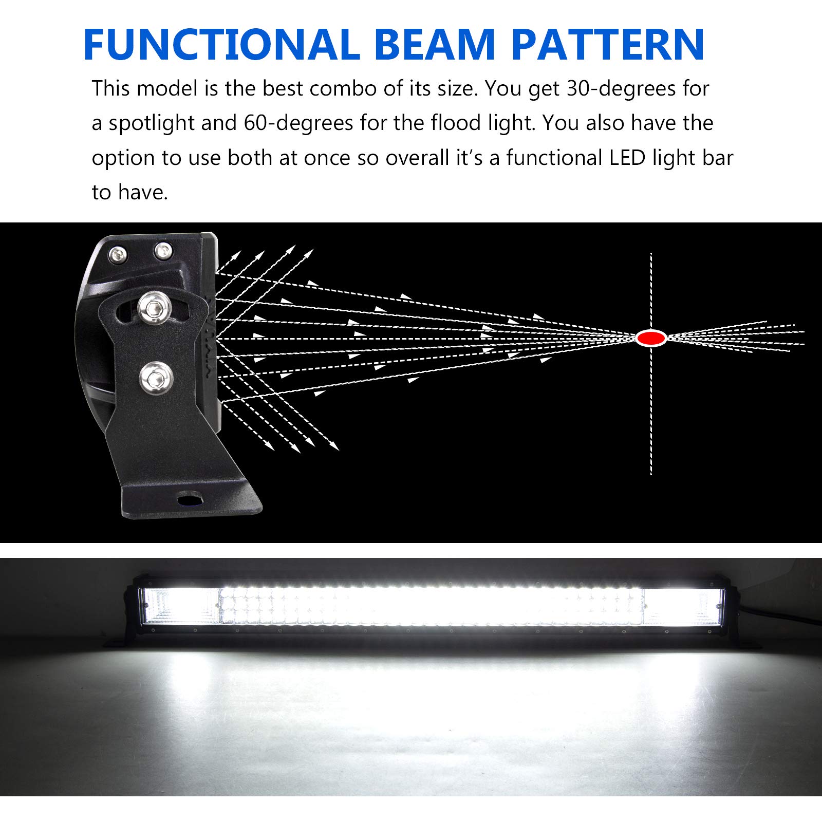 Willpower 22 inch 270W Straight LED Light Bar 7D Lens Spot Flood Combo Beam Triple Row LED Work Driving Lights for Jeep Off Road ATV AWD SUV 4WD 4x4 Pickup,12V 24V DT Connector Waterproof - Image 6