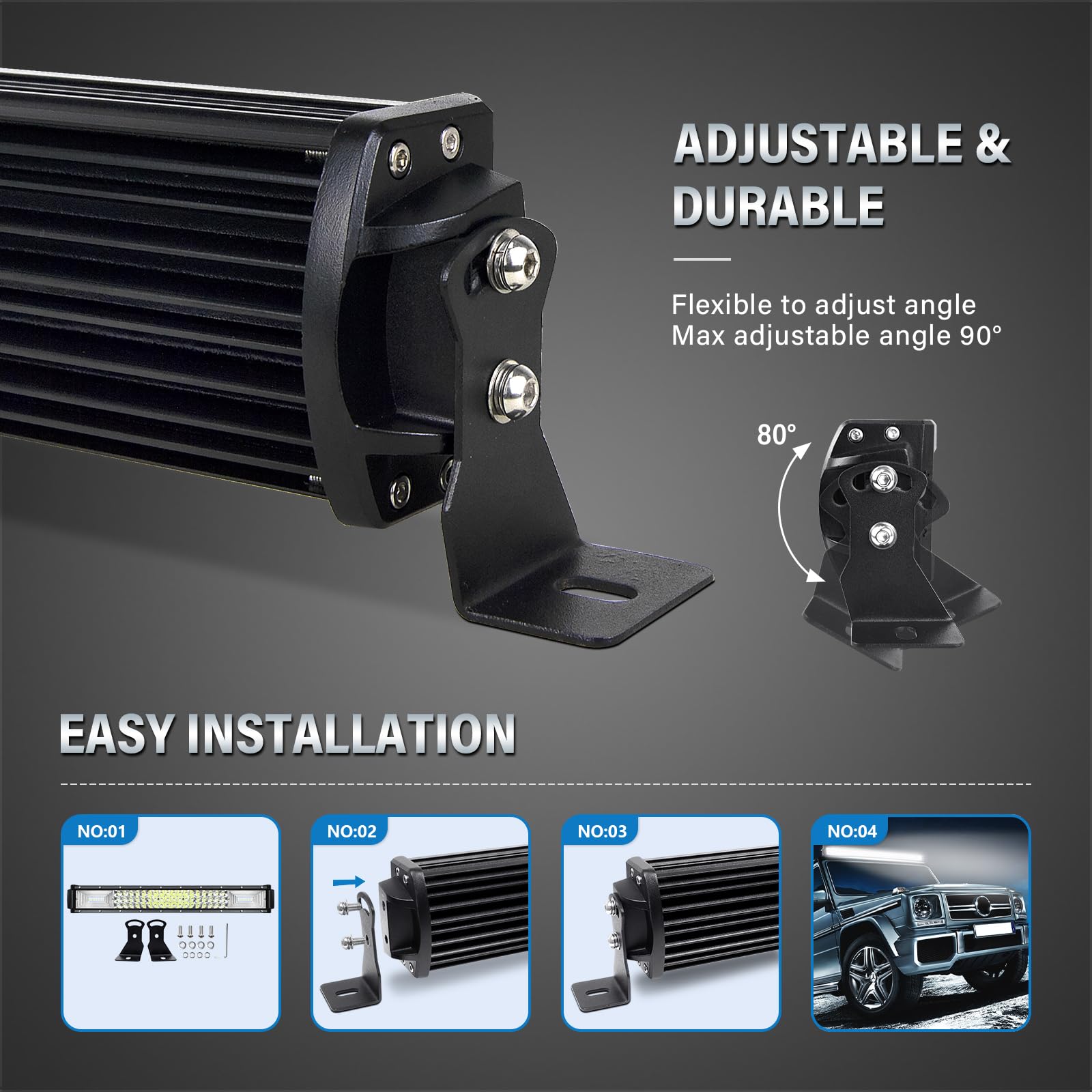 Willpower 22 inch 270W Straight LED Light Bar 7D Lens Spot Flood Combo Beam Triple Row LED Work Driving Lights for Jeep Off Road ATV AWD SUV 4WD 4x4 Pickup,12V 24V DT Connector Waterproof - Image 4