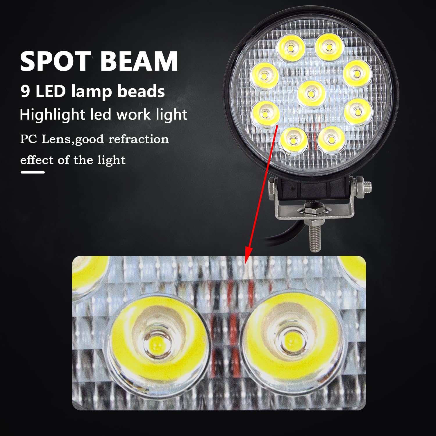 Willpower 2Pcs 4 Round Led Work Light Bar 27W 2200LM Driving Pods Spot Beam Work Lamp For Off-Road Suv Boat 4X4 Jeep JK 4WD Truck 12V-24V - Image 3