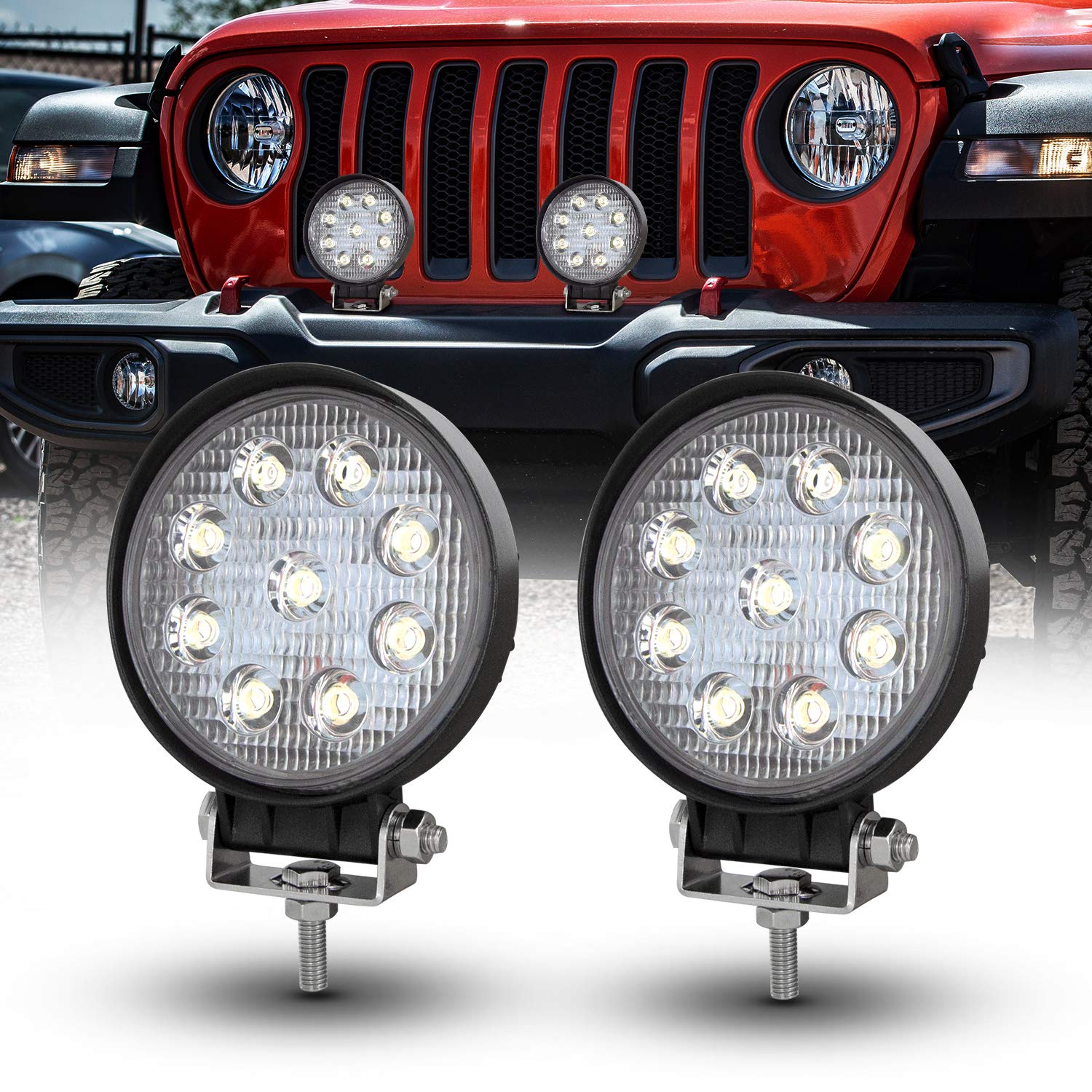 Willpower 2Pcs 4 Round Led Work Light Bar 27W 2200LM Driving Pods Spot Beam Work Lamp For Off-Road Suv Boat 4X4 Jeep JK 4WD Truck 12V-24V - Image 9