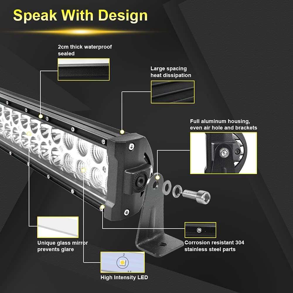 Willpower 32 inch 180W Curved Spot Flood Beam LED Work Light Bar Off Road Driving Fog Lamp for Vehicle Truck Car ATV SUV 4X4 Truck,DC 12V 24V Waterproof - Image 3