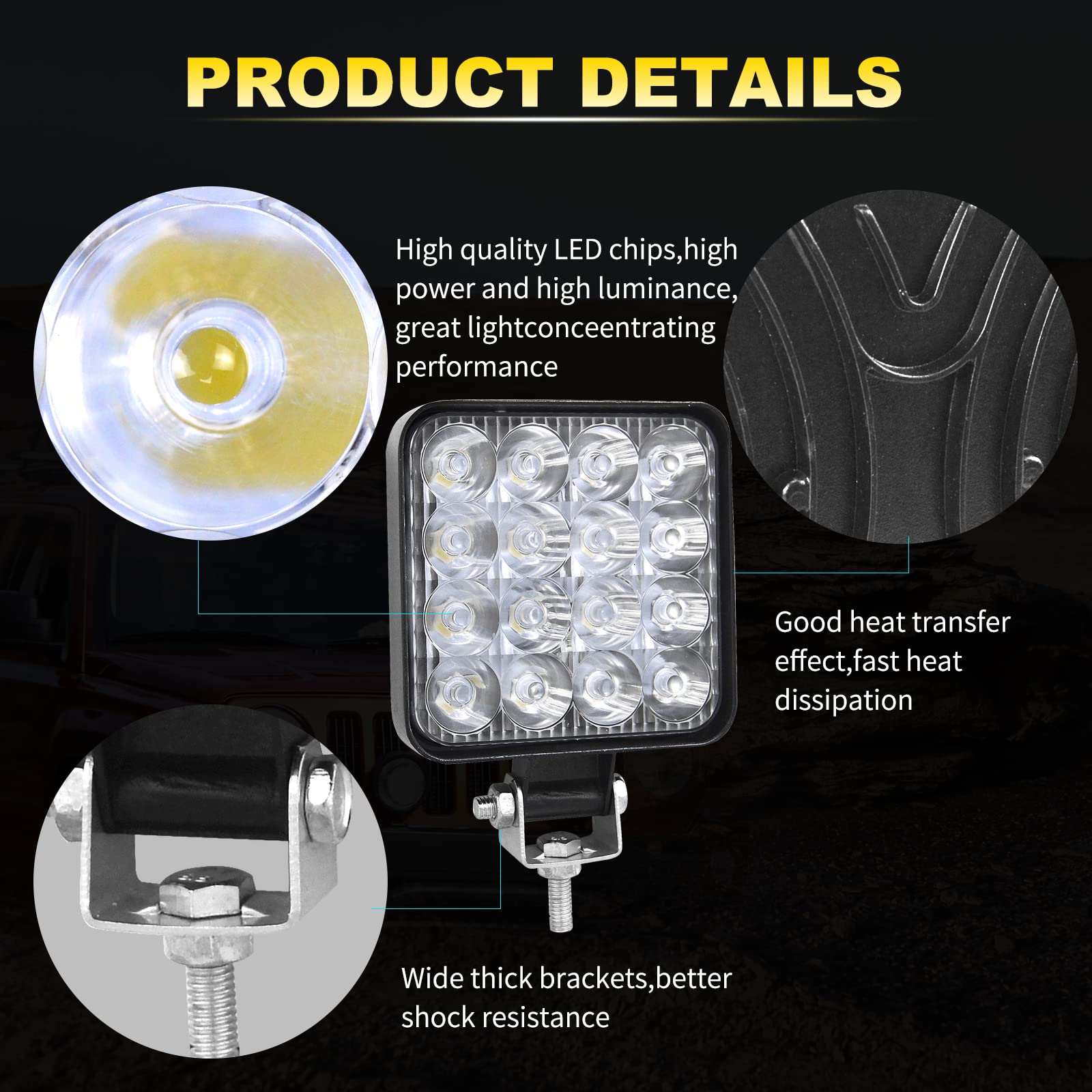 Willpower 4 inch 10cm 48W Mini Ultra Thin LED Work Light Spot Beam LED Pods Driving Lights 12V 24V Offroad Fog Lamps for Truck Tractor Boat 4x4 Car SUV ATV Excavator - Image 3