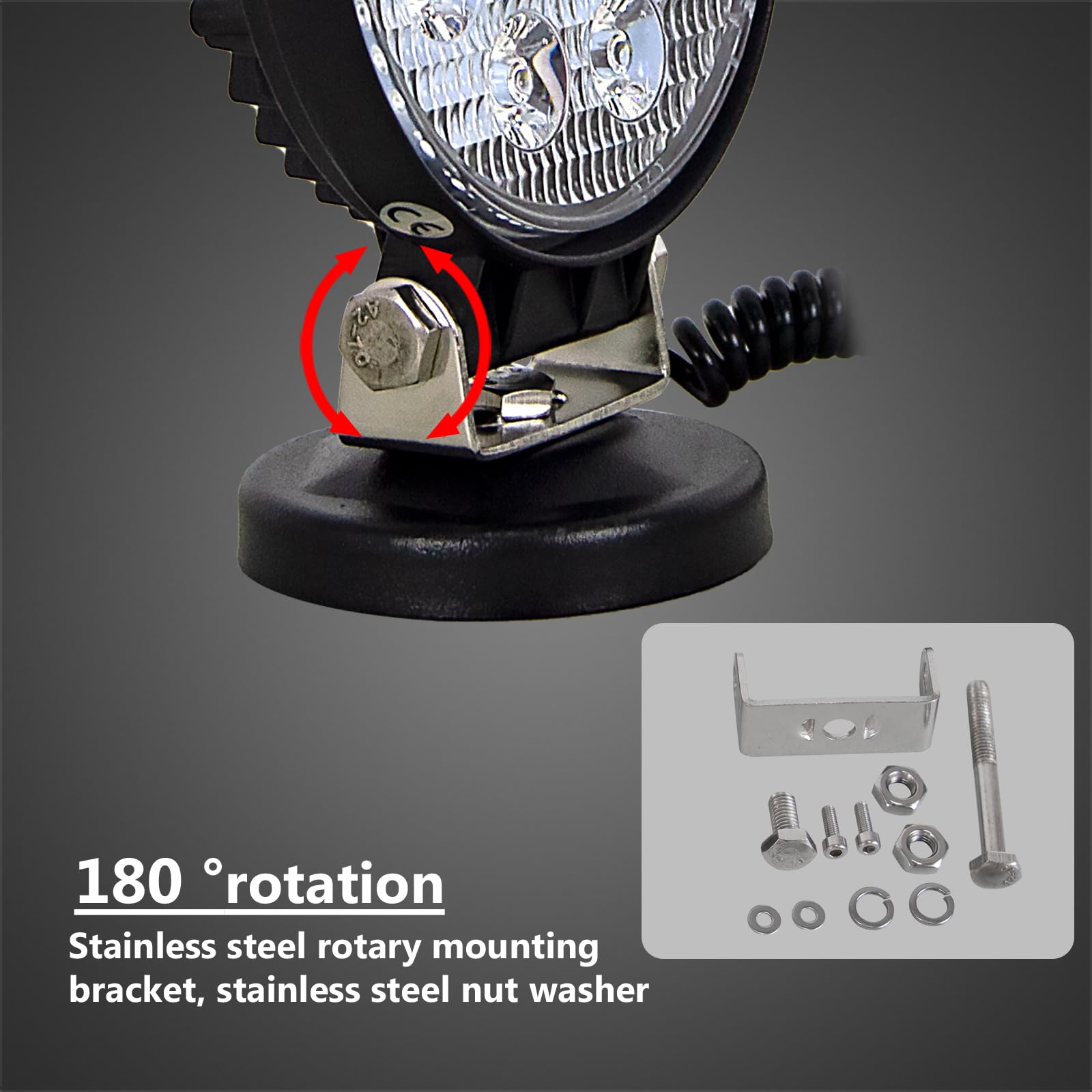 Willpower 4 inch 27W Round Portable LED Work Light Offroad Spot Light Cigarette Lighter Switch with Magnetic Base Holder for Car SUV Trailer Tractor Truck Engineering Maintenance Camping - Image 3