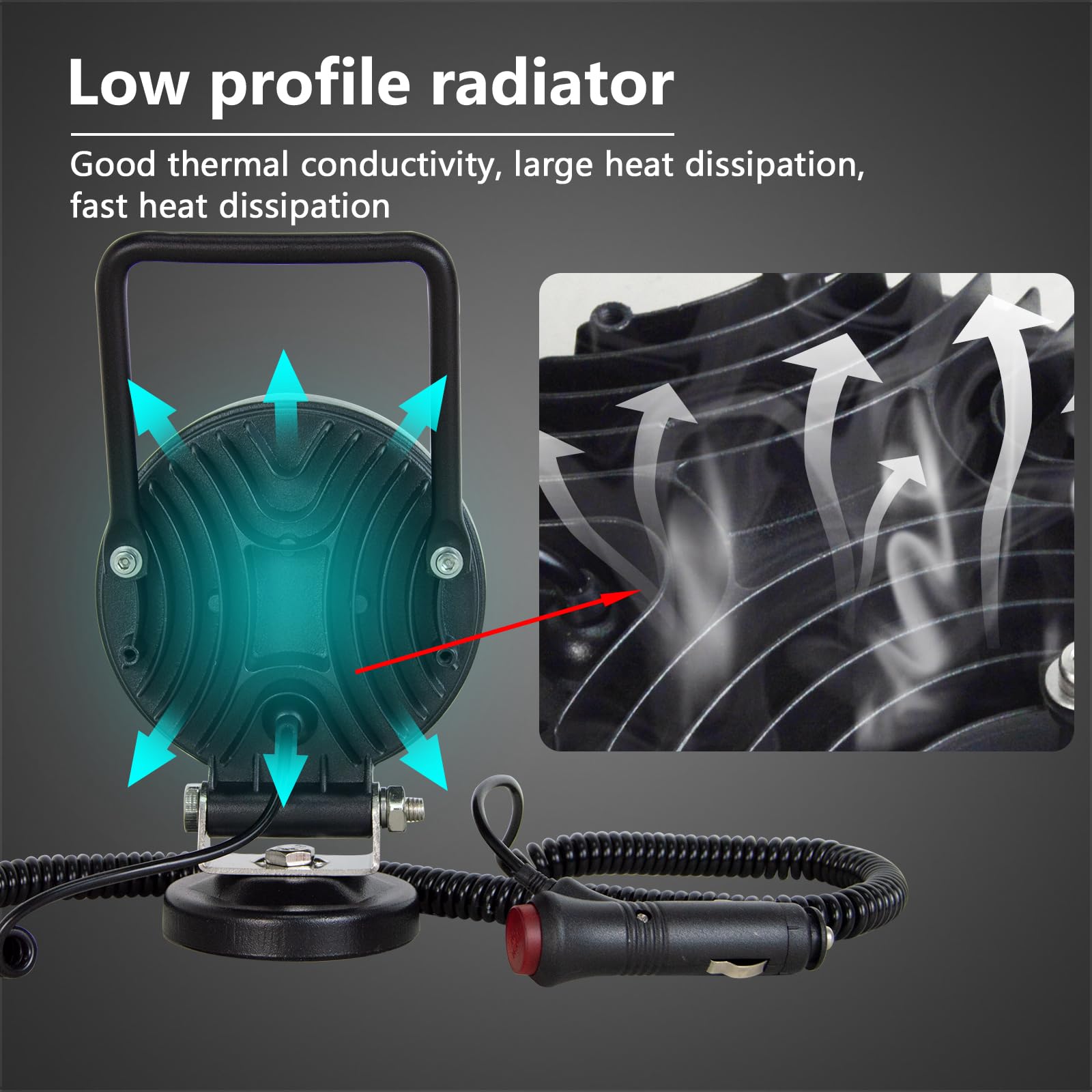 Willpower 4 inch 27W Round Portable LED Work Light Offroad Spot Light Cigarette Lighter Switch with Magnetic Base Holder for Car SUV Trailer Tractor Truck Engineering Maintenance Camping - Image 4