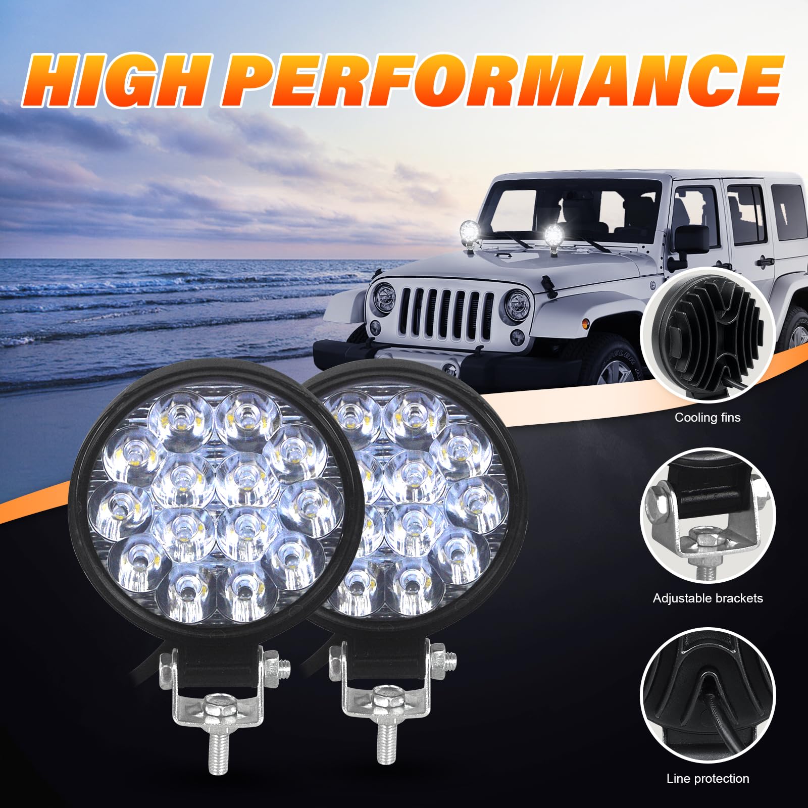 Willpower 4 Pieces 4 inch 10cm 42W Mini Ultra Thin LED Work Light Spot Beam LED Pods Driving Lights 12V 24V Offroad Fog Lamps for Truck Tractor Boat 4x4 Car SUV ATV Excavator - Image 7