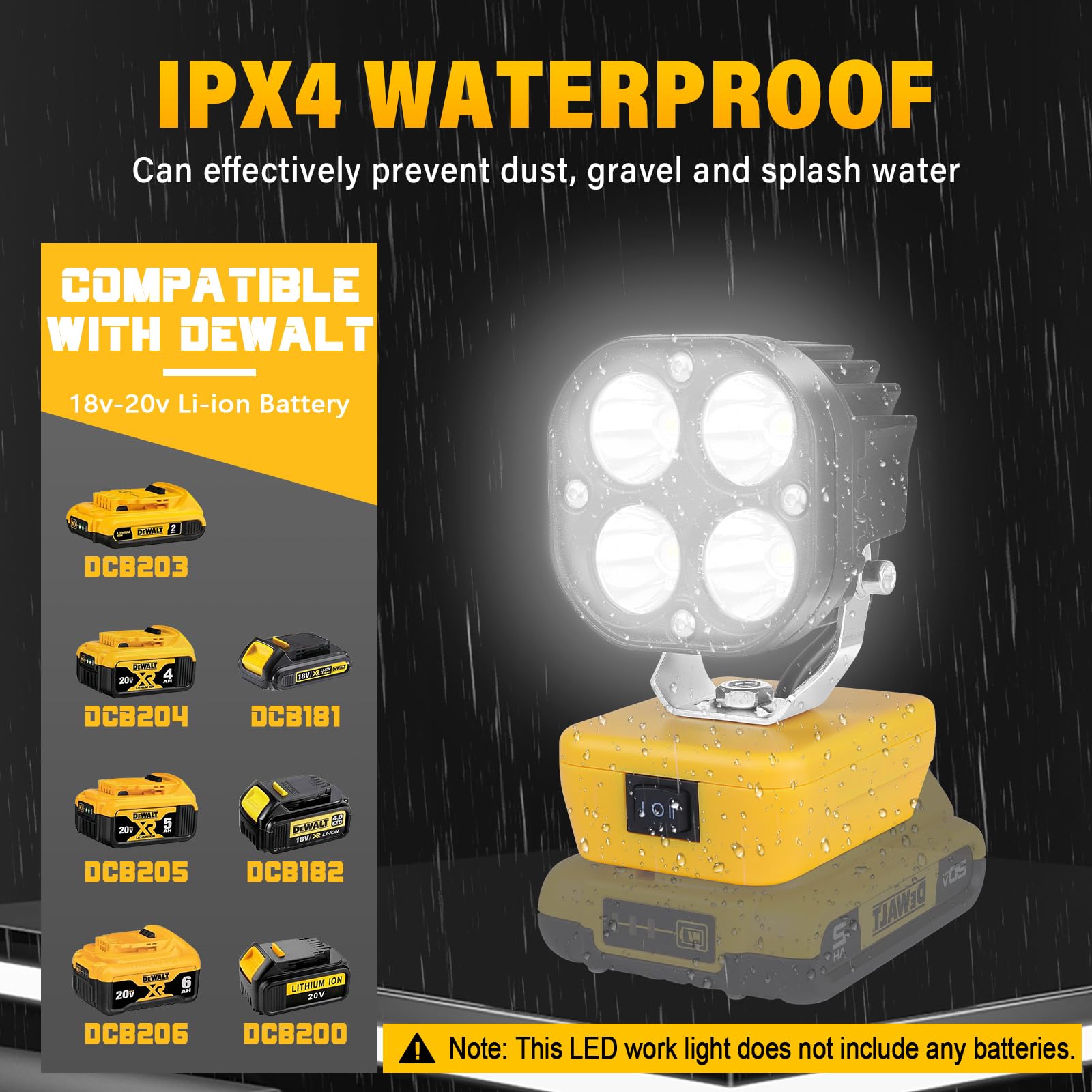 Willpower 40W LED Work Light for Dewalt 20v Battery,20V Max 4000LM Spot Lights Battery Light with Low Voltage Protection USB and Type C Output Port LED Light for Outdoors and Job Site Lighting - Image 5