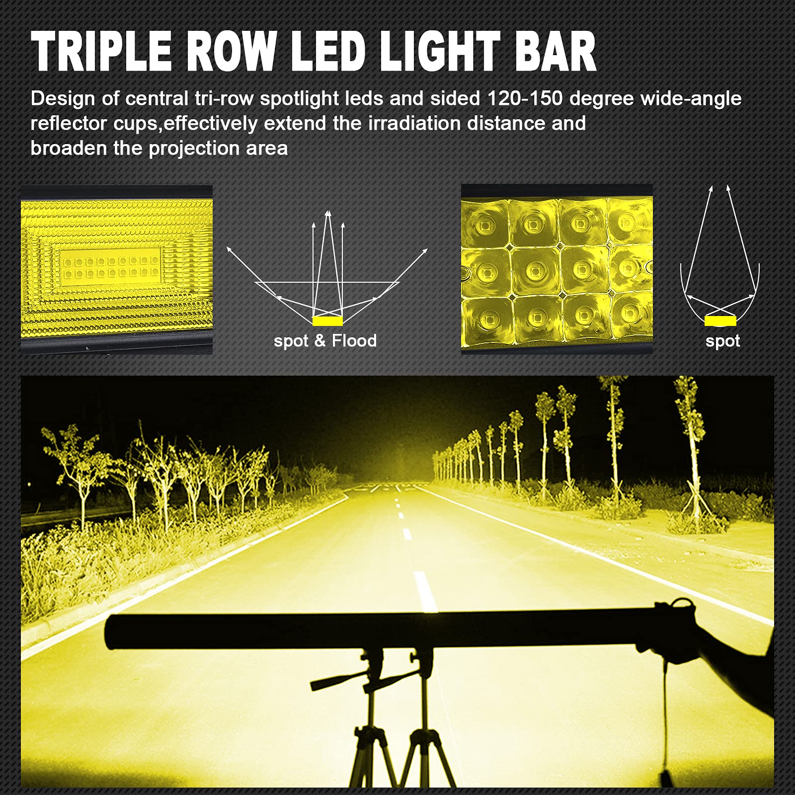 Willpower 42 inch 540W Straight Triple Row 7D Led Light Bar Flood Spot Driving Lights Off Road Lights with Wiring Harness for Pickup Truck ATV UTV Wrangler SUV Dodge Ram 4x4,3000K 12-24V - Image 11