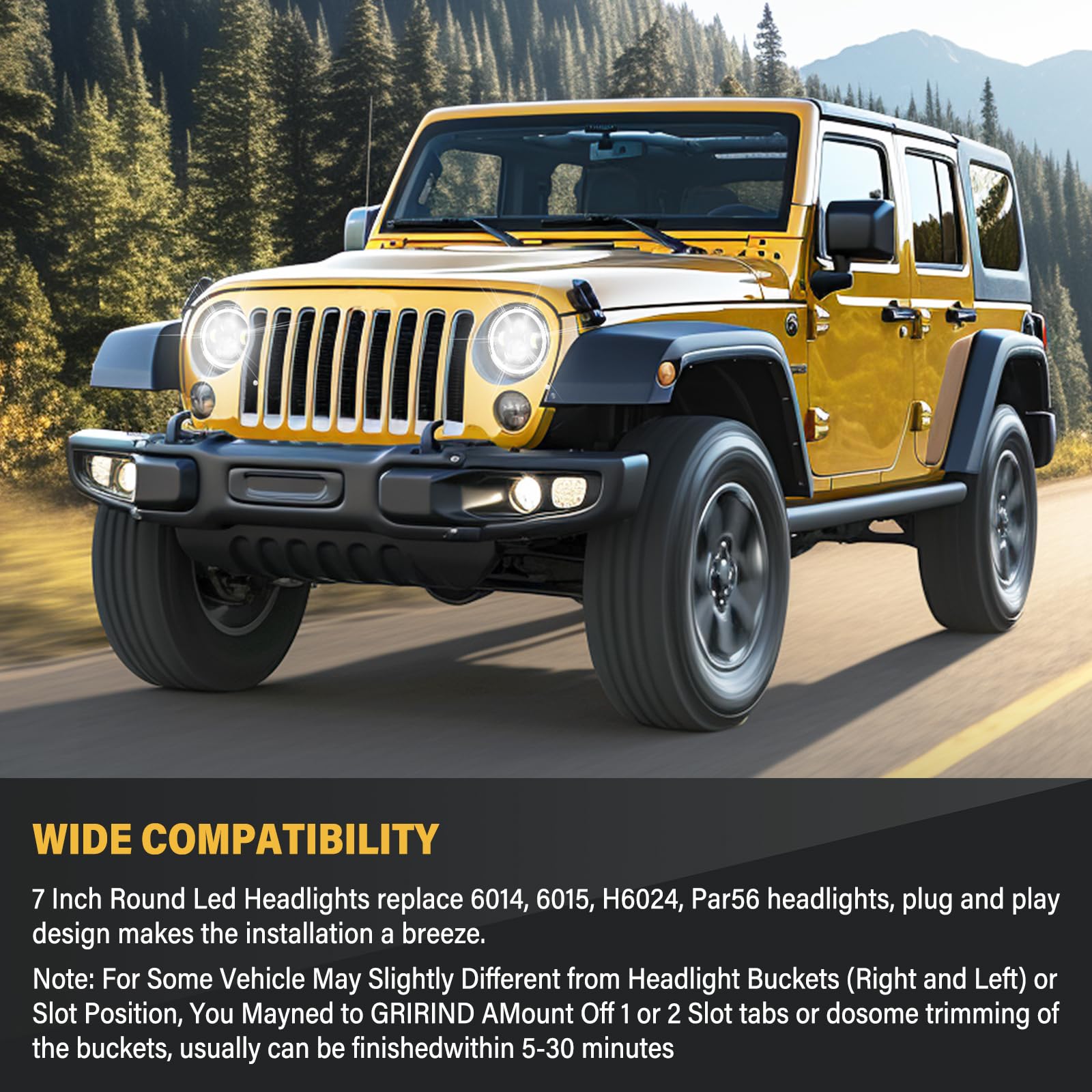 Willpower 7 inch Round LED Halo Headlights with Amber Turn Signal Light DOT Approved, White DRL High/Low Beam Headlight Compatible with 2007-2018 Wrangler JK JKU LJ TJ Sahara Motorcycle - Image 5