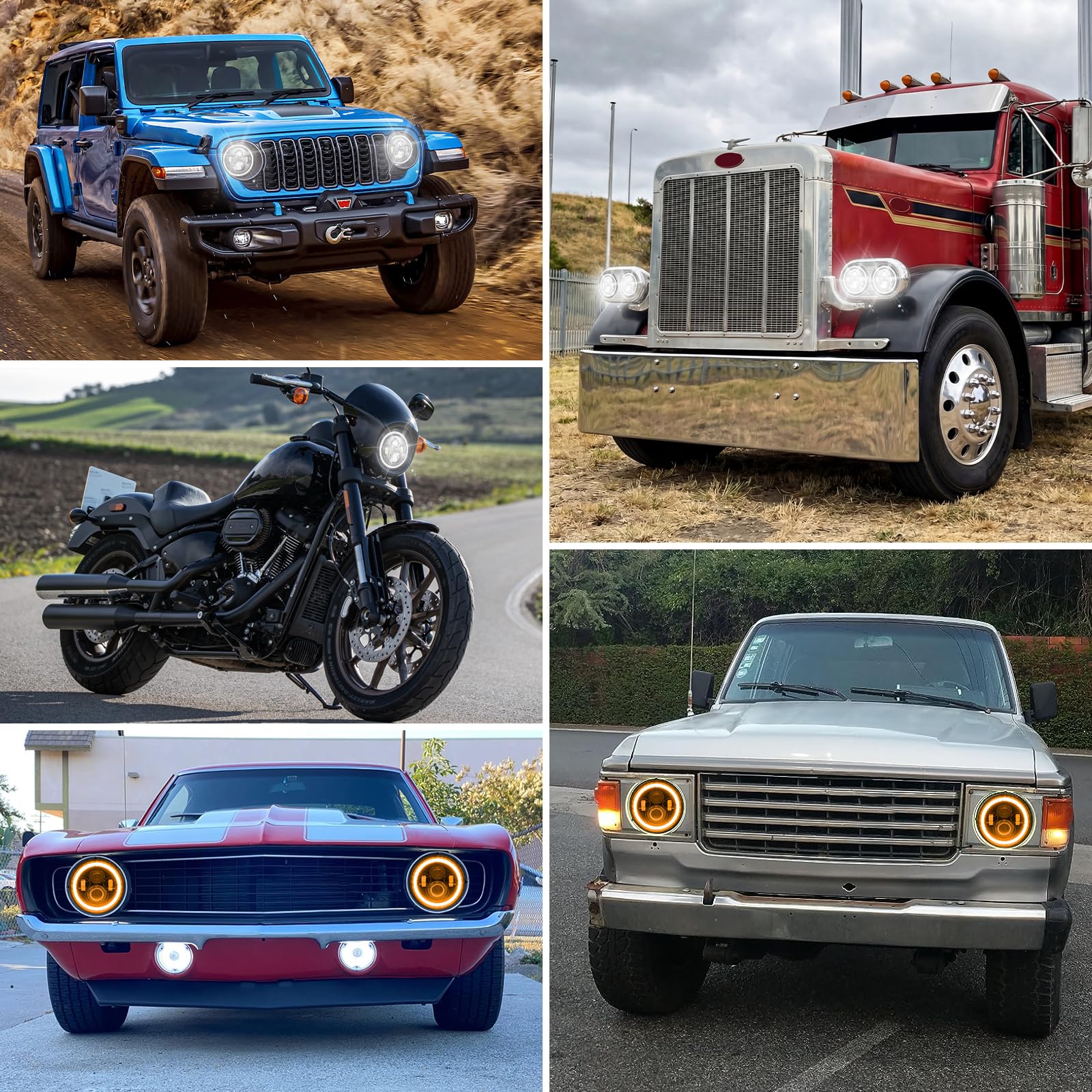 Willpower 7 inch Round LED Halo Headlights with Amber Turn Signal Light DOT Approved, White DRL High/Low Beam Headlight Compatible with 2007-2018 Wrangler JK JKU LJ TJ Sahara Motorcycle - Image 6