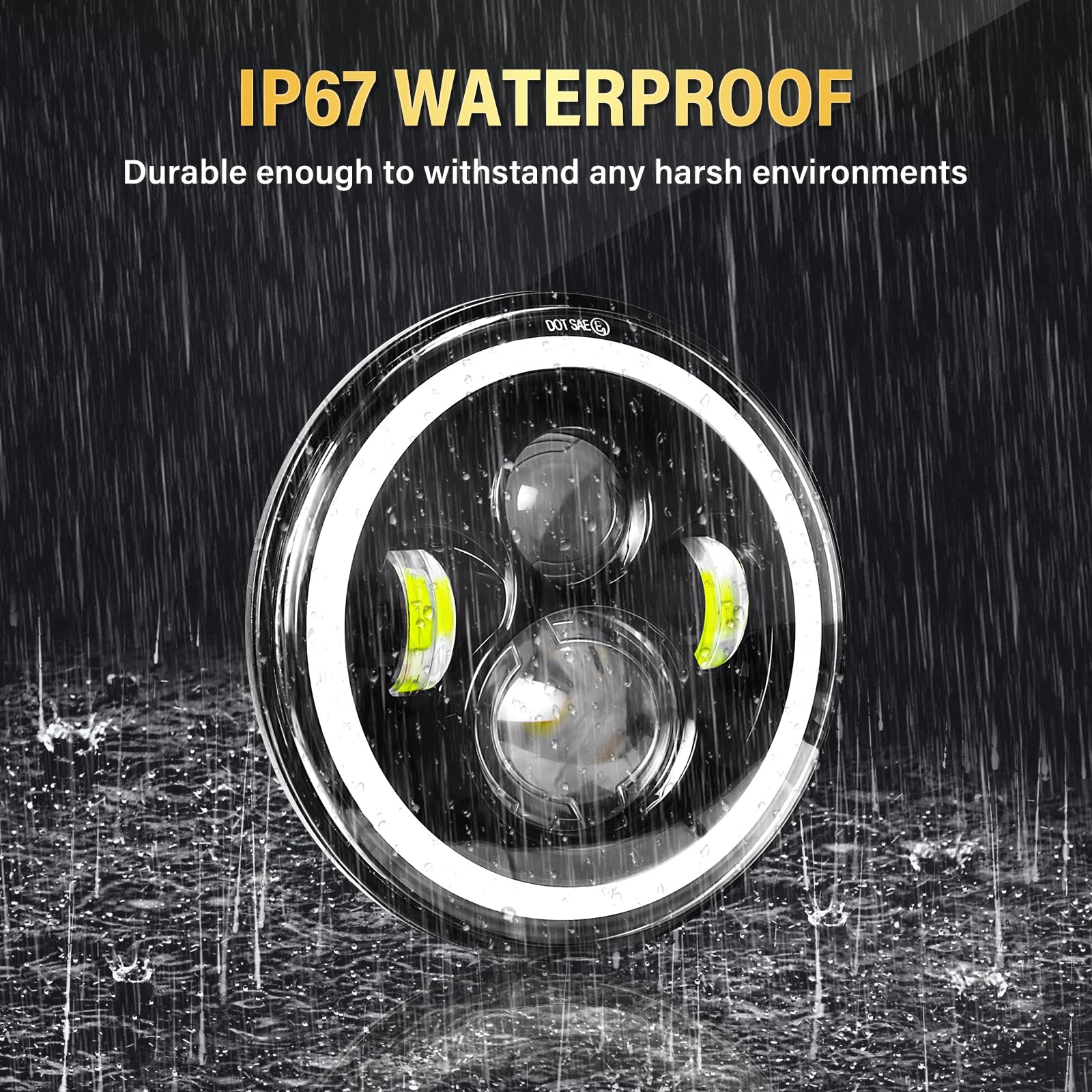 Willpower 7 inch Round LED Halo Headlights with Amber Turn Signal Light DOT Approved, White DRL High/Low Beam Headlight Compatible with 2007-2018 Wrangler JK JKU LJ TJ Sahara Motorcycle - Image 7