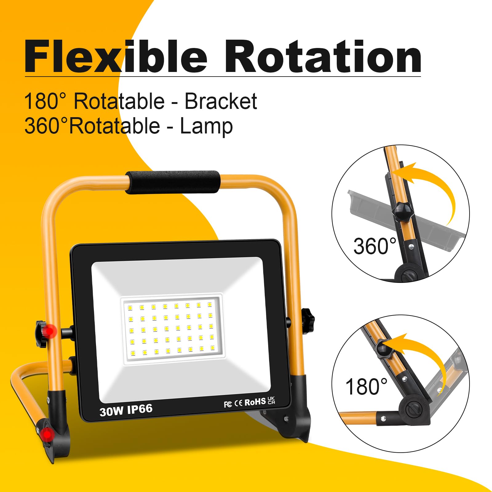 Willpower Adjustable Portable 30W LED Work Light 3000LM LED Flood Lights 10FT 3m Cord with Plug 6000K for Repairing Workshop Garage Construction Job Site, IP66 Waterproof Equivalent 240W Halogen - Image 3