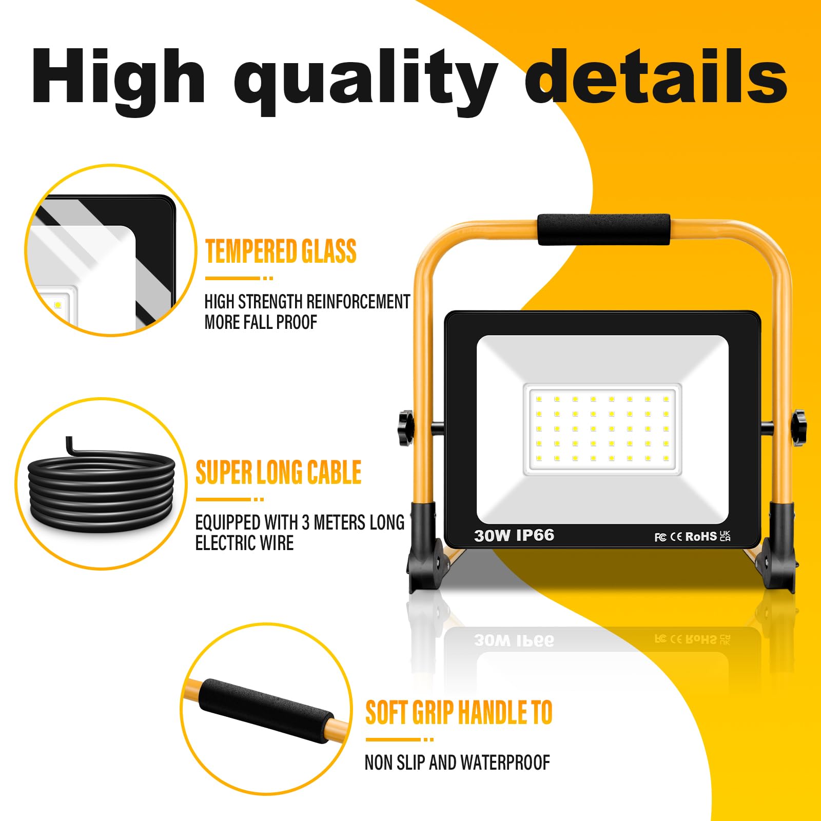 Willpower Adjustable Portable 30W LED Work Light 3000LM LED Flood Lights 10FT 3m Cord with Plug 6000K for Repairing Workshop Garage Construction Job Site, IP66 Waterproof Equivalent 240W Halogen - Image 4