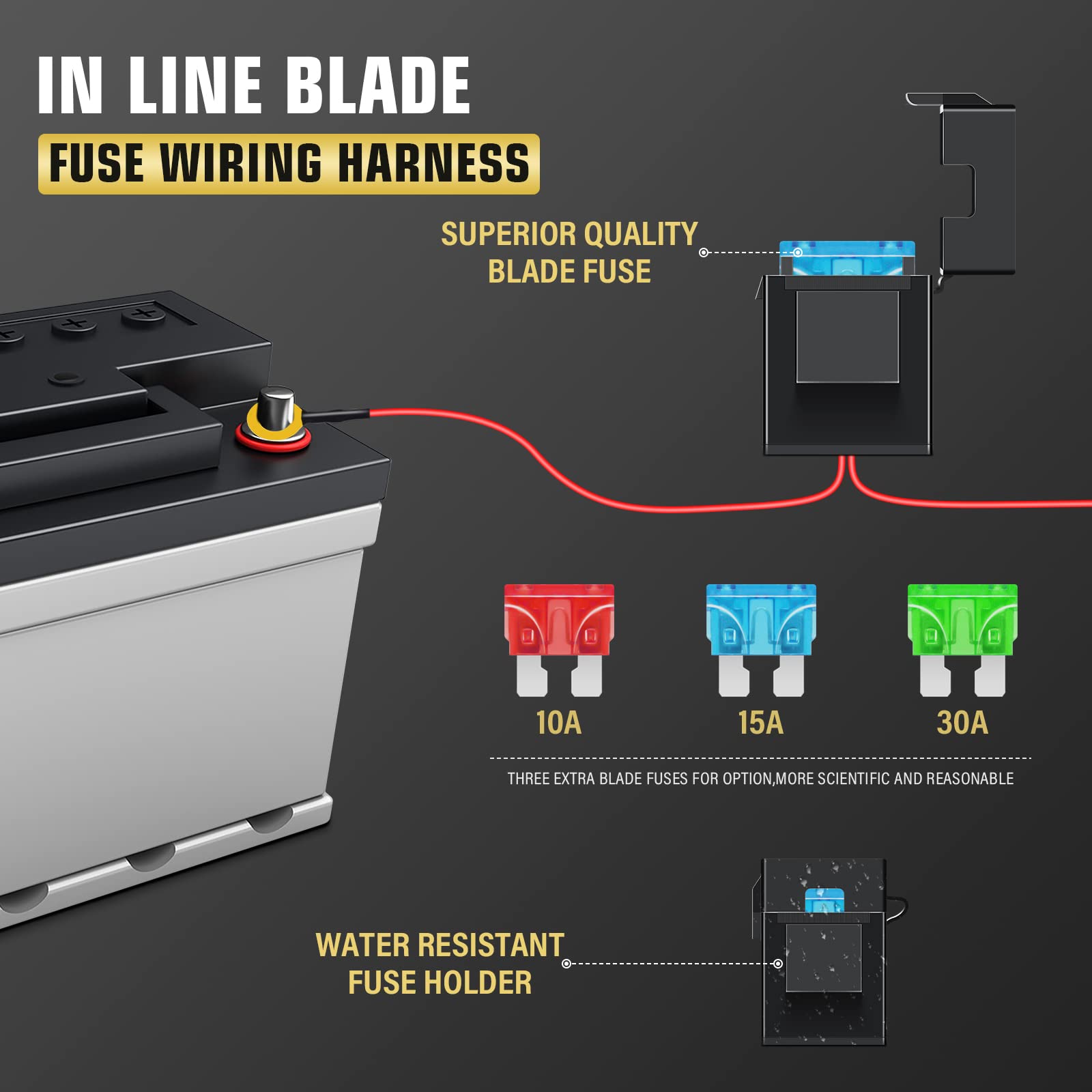 Willpower Wiring Harness Kit 1 Lead 10FT 3 Meter Led Work Light Bar 12V 24V Wiring ON/Off Switch 40A Relay Harness Kit for Off Road ATV Jeep Included - Image 3
