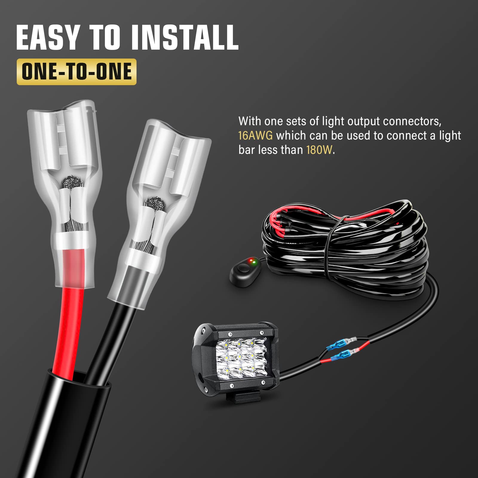 Willpower Wiring Harness Kit 1 Lead 10FT 3 Meter Led Work Light Bar 12V 24V Wiring ON/Off Switch 40A Relay Harness Kit for Off Road ATV Jeep Included - Image 8