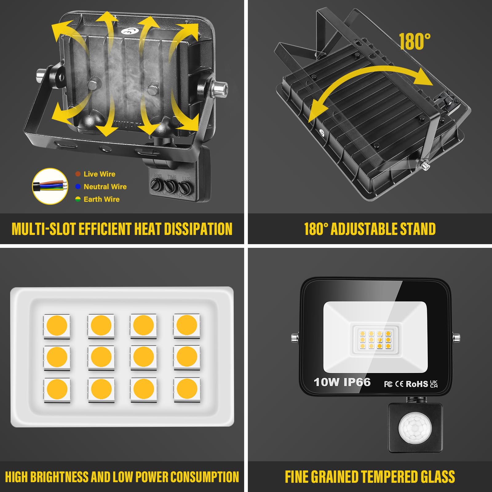 Willpower LED Floodlight with Motion Sensor,10W 1000LM Outdoor Security Lights Outside Lamp 4000K Warm White Spot Light Exterior Lighting for Yard Backyard House Court Stadium Parking,IP66 85V-140V - Image 3