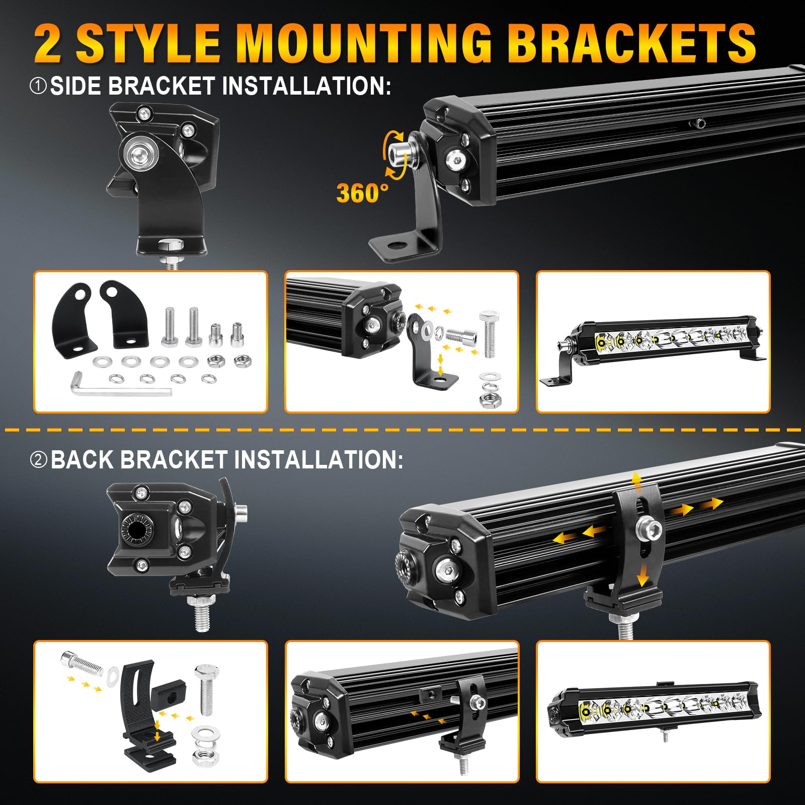 Willpower LED Light Bar,10 inch 30W Flood Spot Beam 3600LM IP67 Offroad 4X4 Single Row Driving Fog Lamp for Vehicle Jeep Pickup Truck SUV ATV UTV Boat, Side & Sliding 2 Mounting Bracket - Image 3