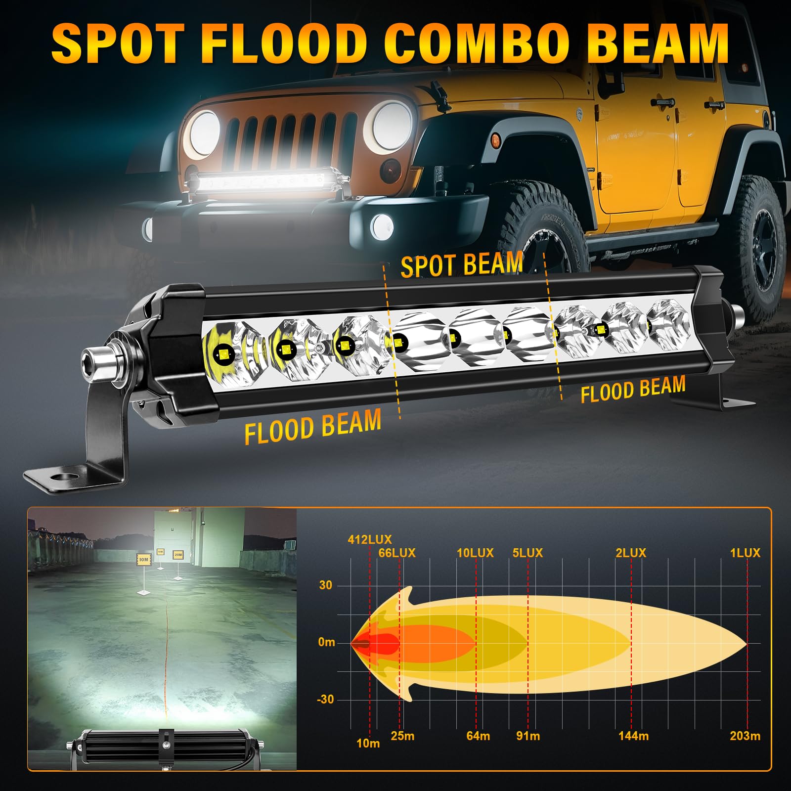 Willpower LED Light Bar,10 inch 30W Flood Spot Beam 3600LM IP67 Offroad 4X4 Single Row Driving Fog Lamp for Vehicle Jeep Pickup Truck SUV ATV UTV Boat, Side & Sliding 2 Mounting Bracket - Image 5