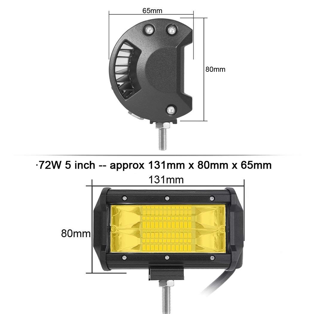 Willpower LED Light Bar 2Pcs 5 inch 72W Amber LED Work Light Flood Beam for Jeep Trucks Tractor 4X4 Boat Off Road Auto Fog Driving Lamp 12V 24V Waterproof IP67 - Image 3