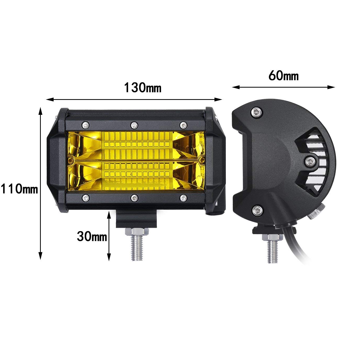 Willpower LED Light Bar 2Pcs 5 inch 72W Amber LED Work Light Flood Beam for Jeep Trucks Tractor 4X4 Boat Off Road Auto Fog Driving Lamp 12V 24V Waterproof IP67 - Image 5